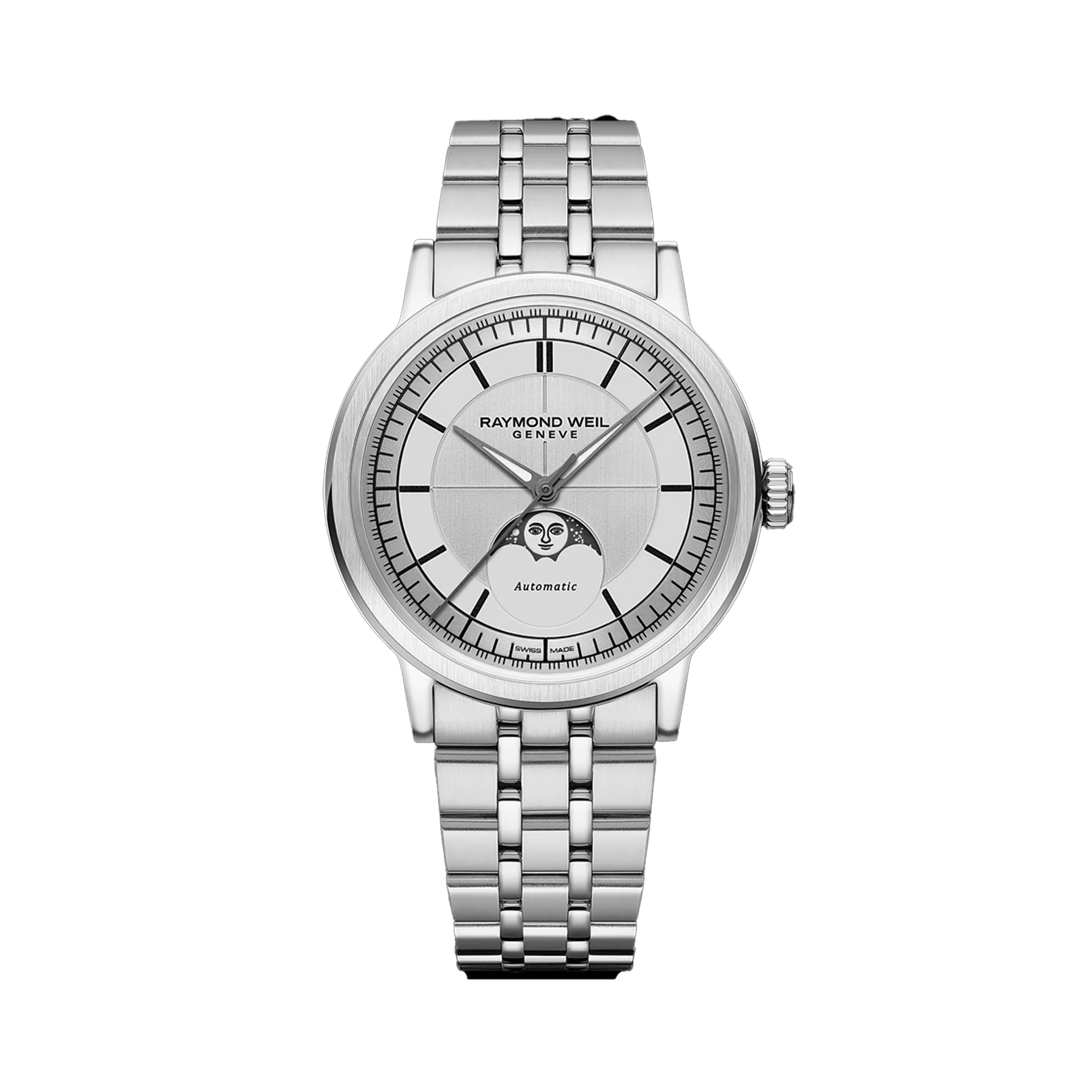 Raymond Weil Millesime Men's 39.50mm Silver Automatic Moon Phase Watch 2945-ST-65001