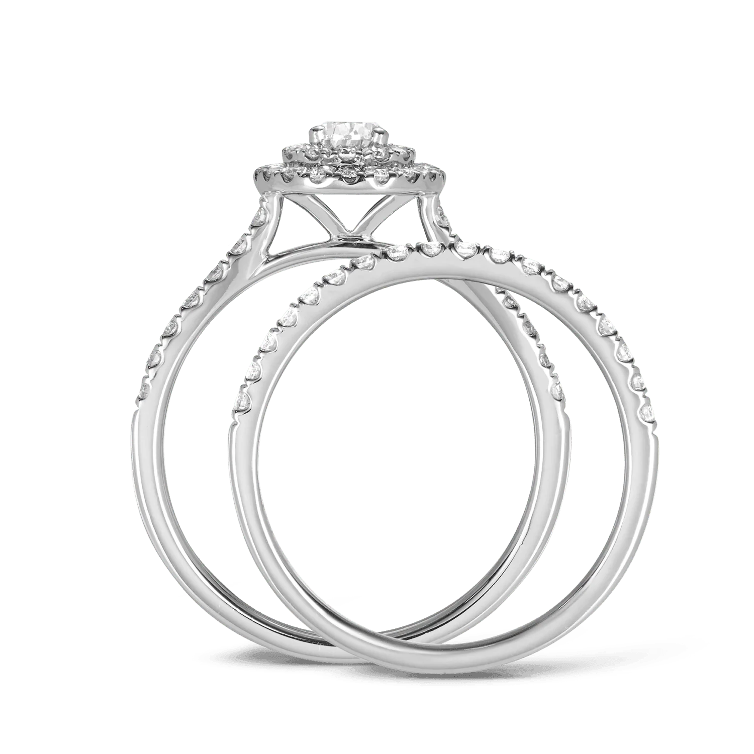 0.60ct TW Diamond Double Halo Pear Engagement & Bridal Set in 9ct White Gold - Image 3