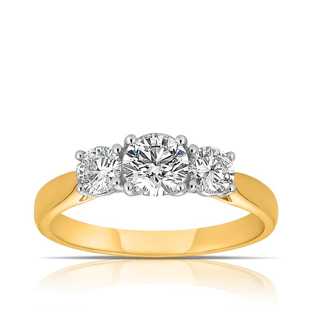 1.00ct TW Round Brilliant Cut Diamond Three Stone Engagement Ring in 18ct Yellow Gold - Image 3