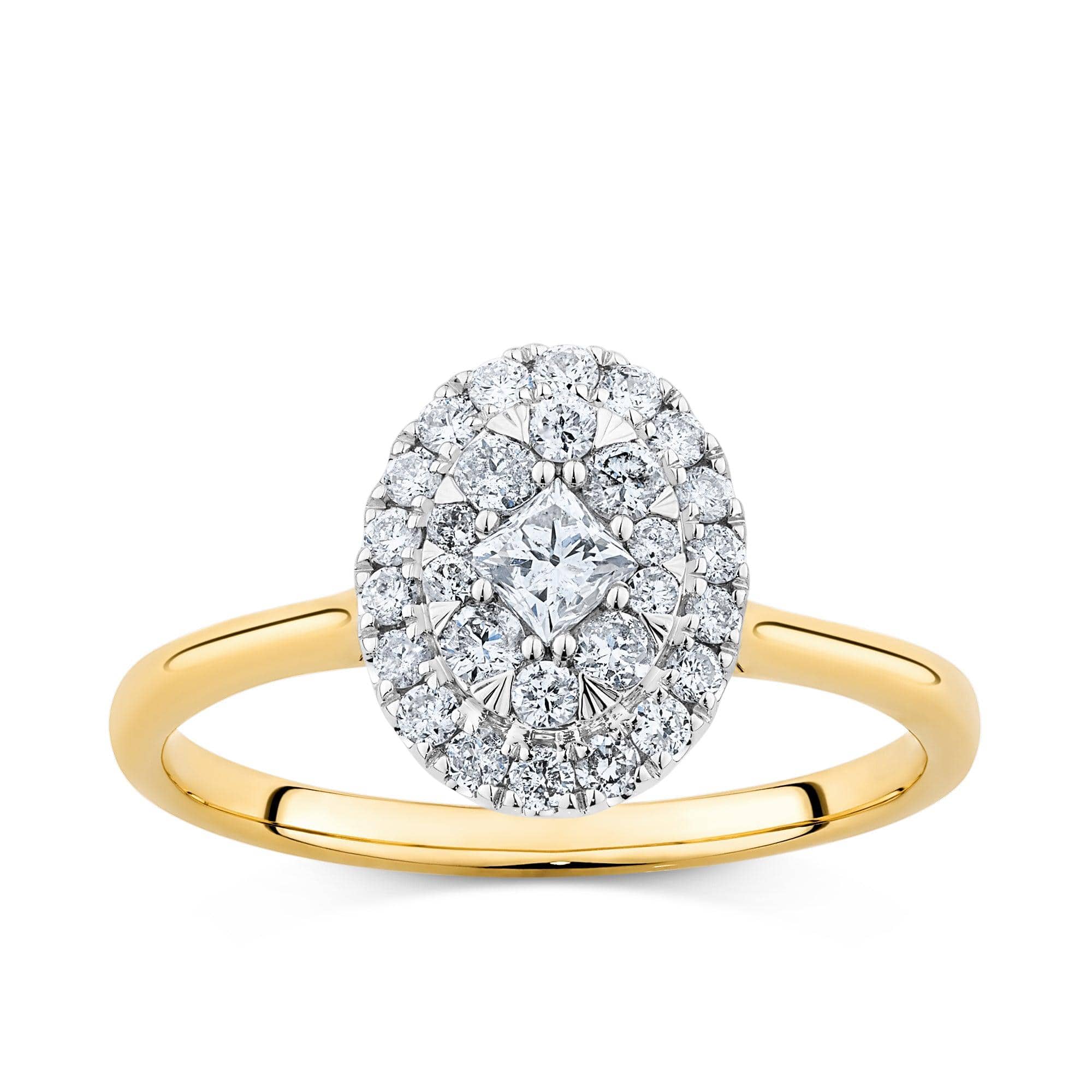 0.50ct TW Diamond Oval Halo Engagement Ring in 9ct Yellow and White Gold - Image 3