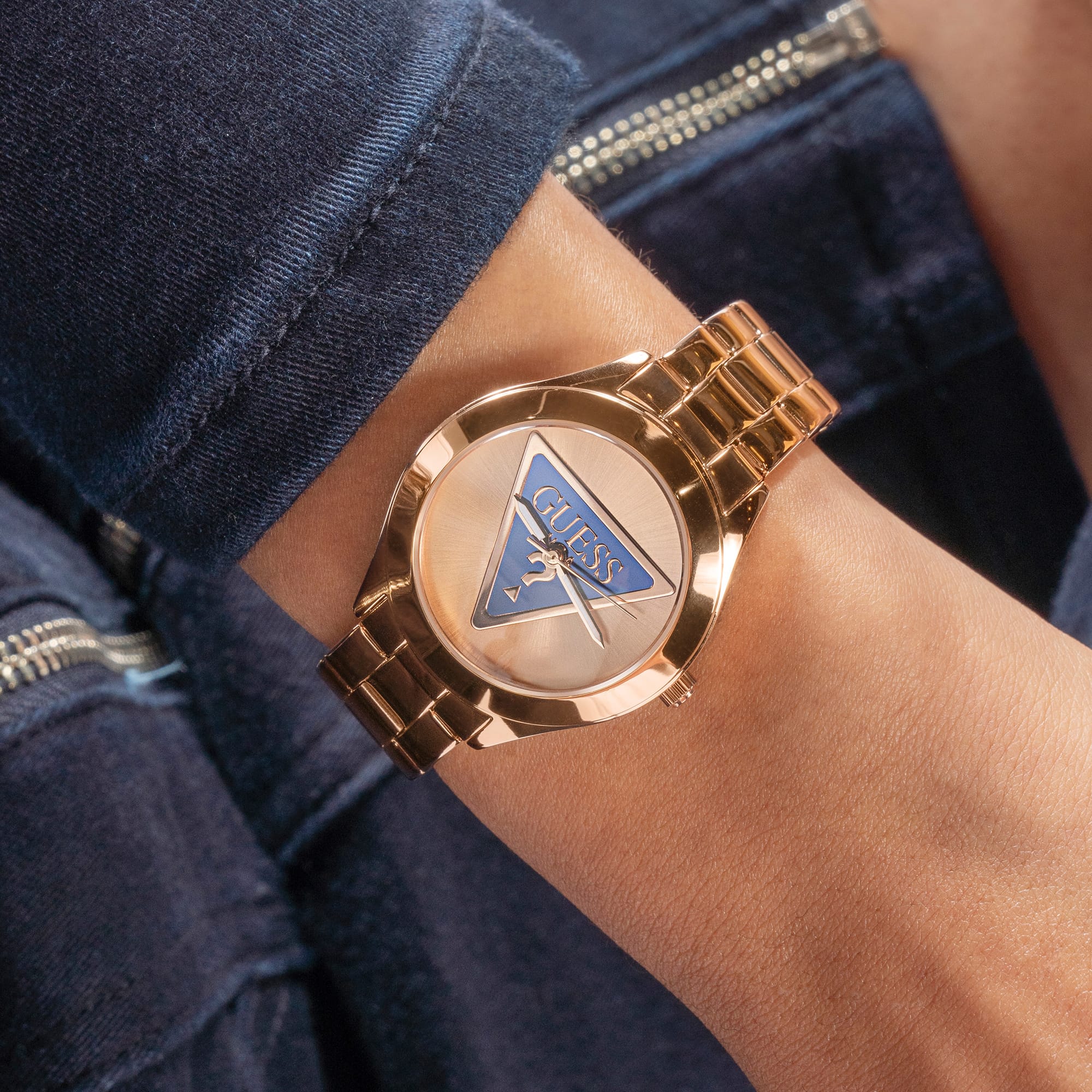 Guess Women's 34mm Rose Gold Tri Plaque Quartz Watch GW0675L3 - Image 2