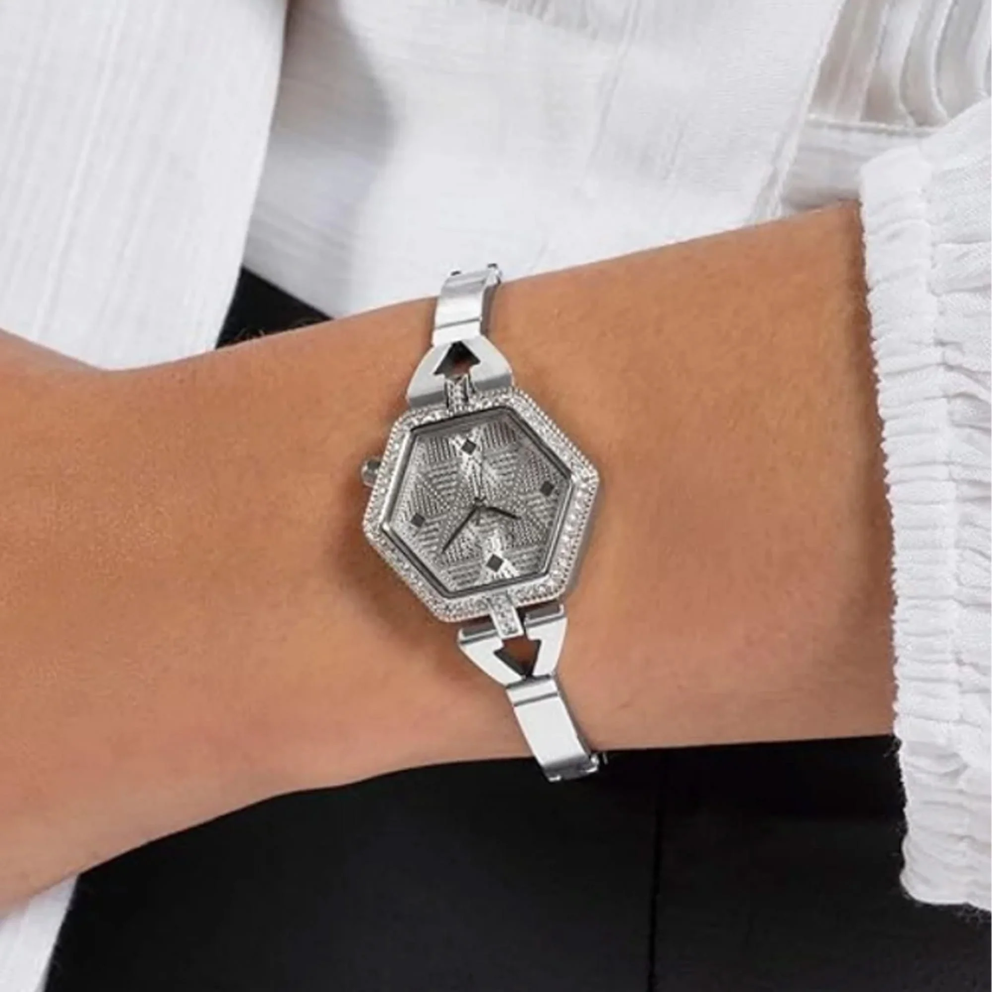 Guess Women's 28mm Silver Audrey Glitz Hexagonal Quartz Watch GW0680L1 - Image 2