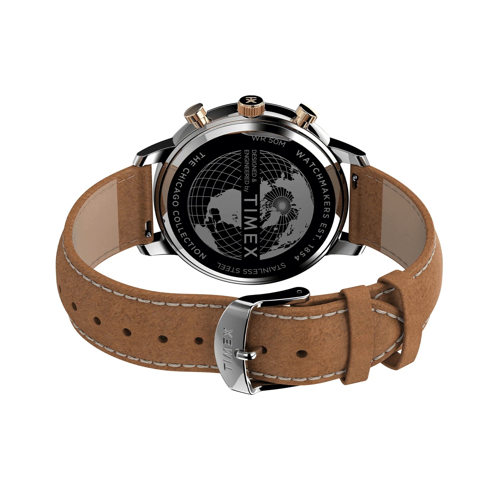 Timex Chicago Chronograph 45mm Leather Strap Watch TW2U39000 - Image 4