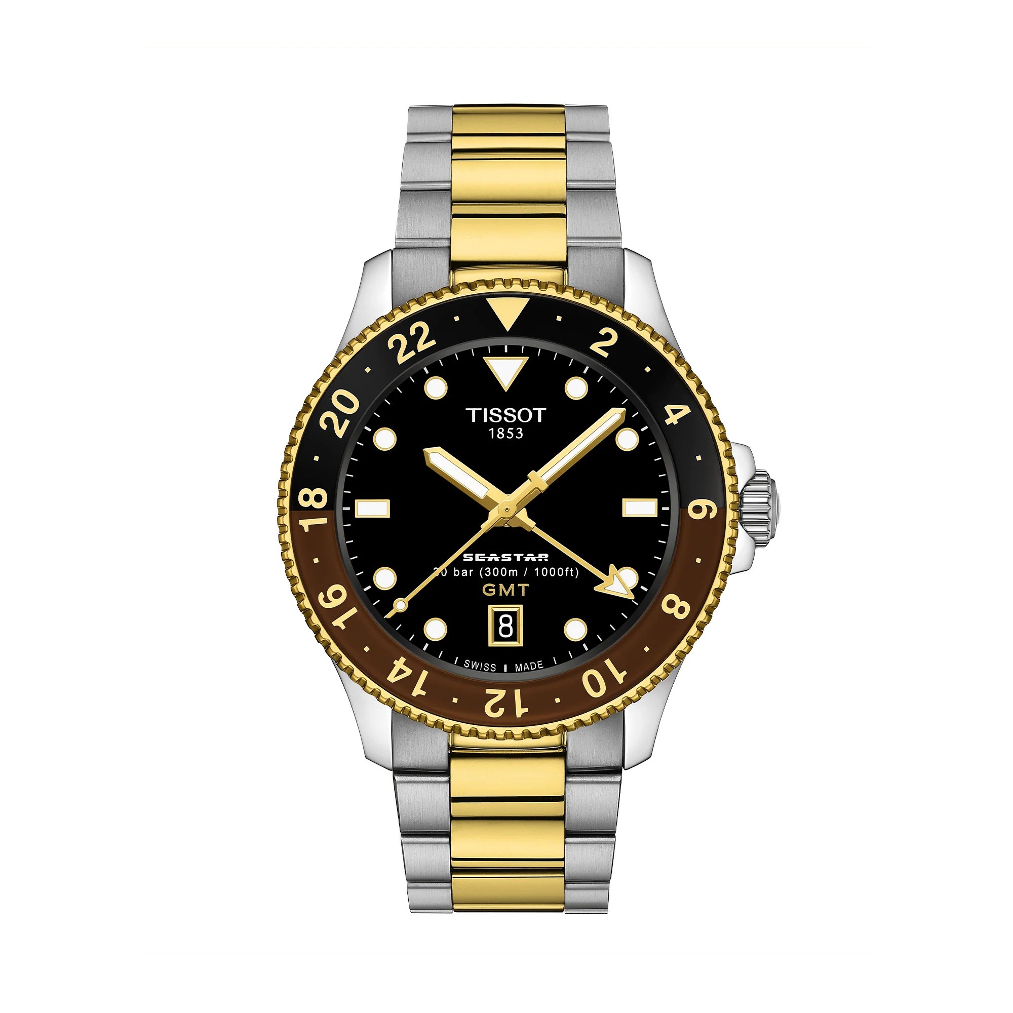 Tissot Seastar Men's 40mm Stainless Steel & Yellow IP Quartz GMT Watch T120.852.22.051.00