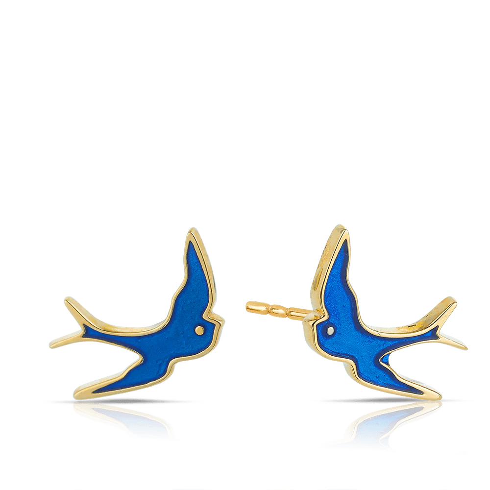 Bluebird of Happiness Children's Enamel Earrings in 9ct Yellow Gold