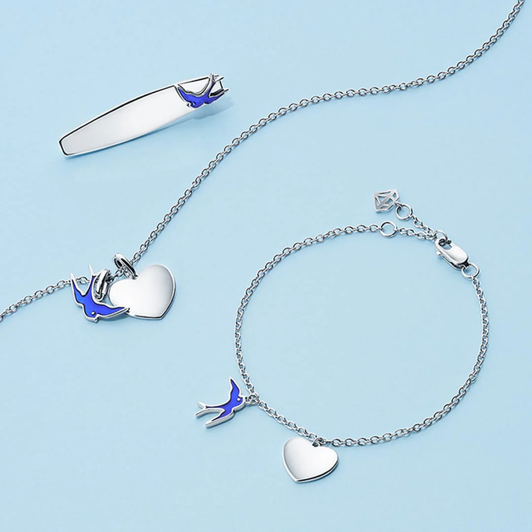 Bluebird of Happiness Children's Heart Necklace in Sterling Silver Rhodium Plate - Image 2