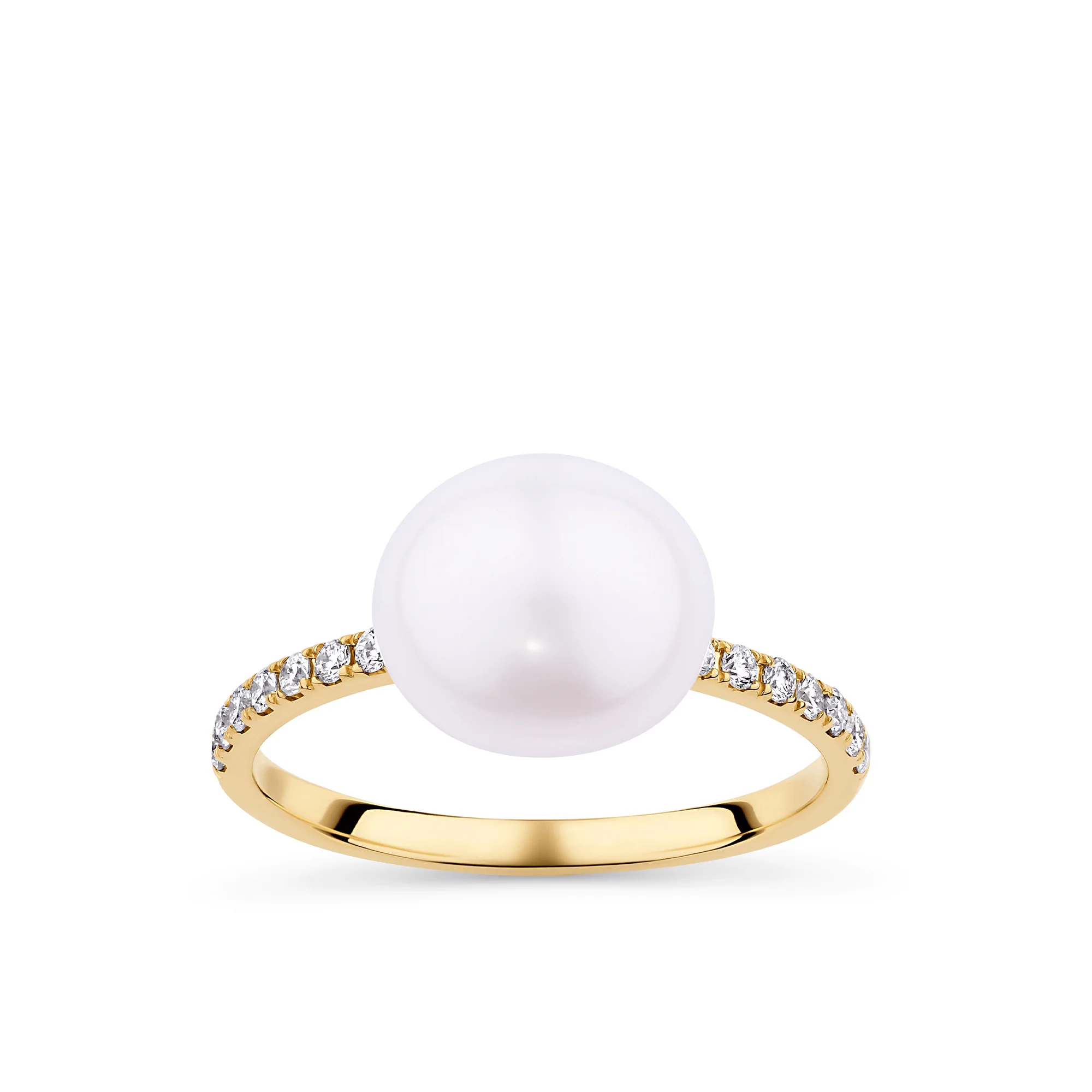 Freshwater Pearl and Diamond Ring in 9ct Yellow Gold