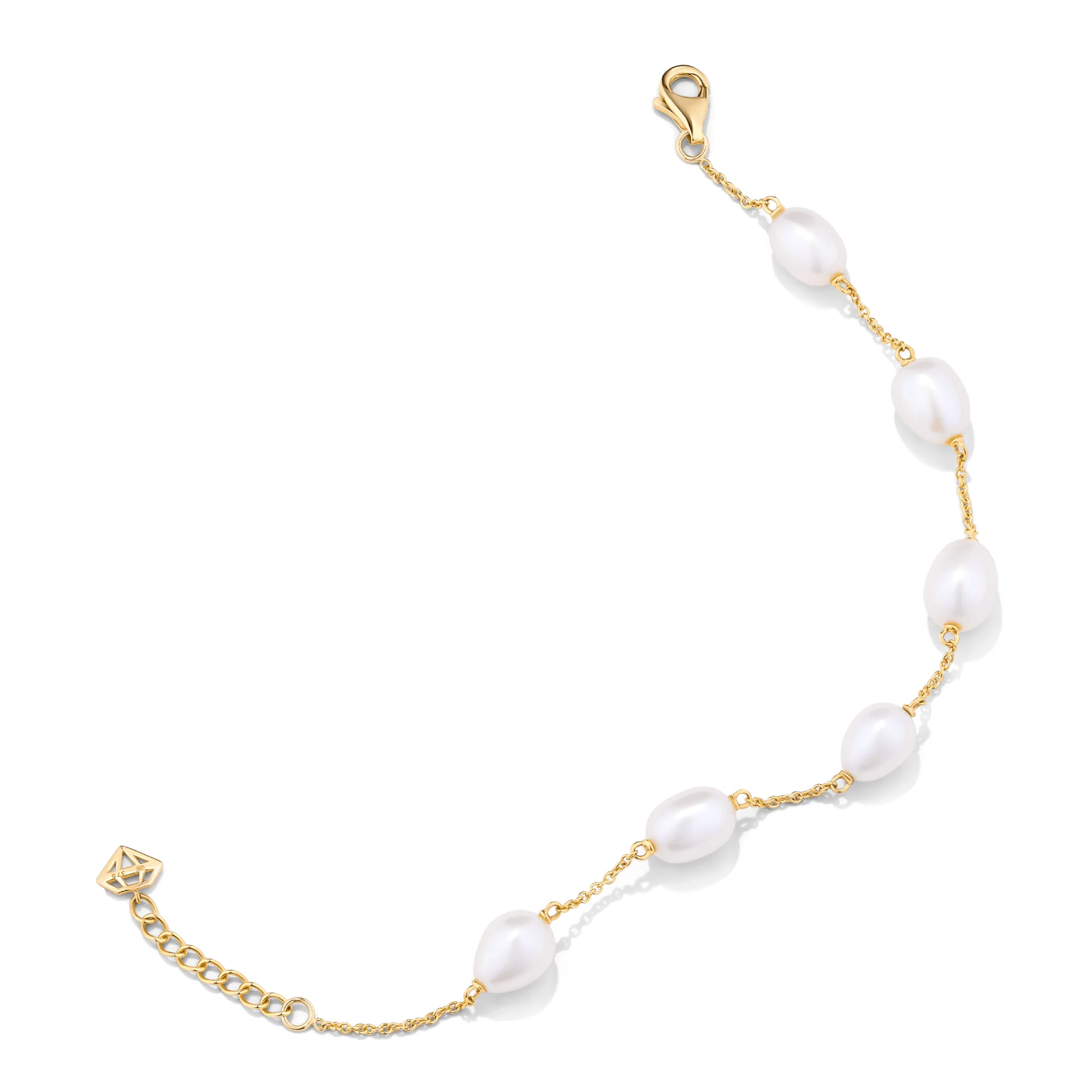 Freshwater Pearl Oval Stationed Bracelet in 9ct Yellow Gold - Image 3