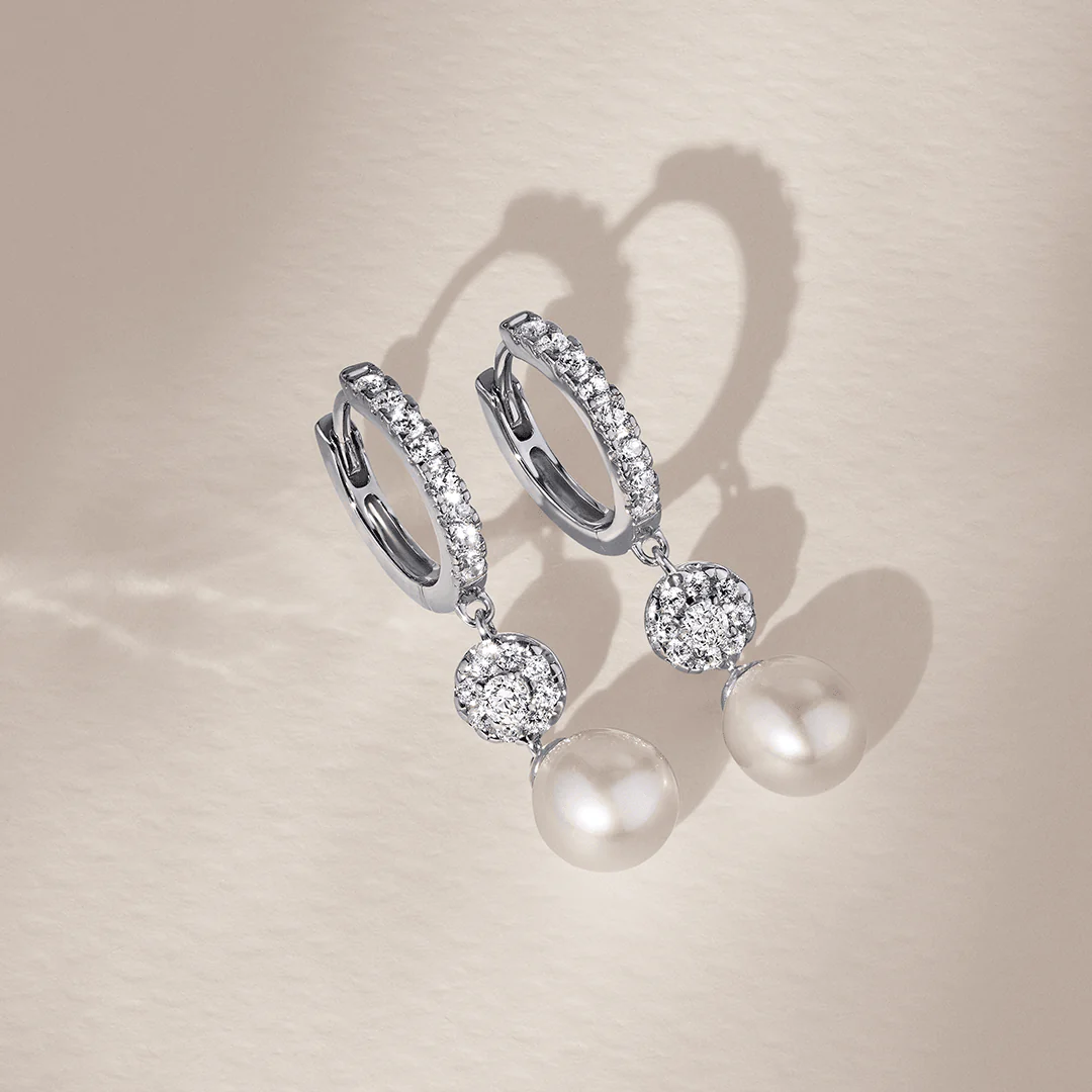 Freshwater Pearl & Cubic Zirconia Drop Earrings in Sterling Silver - Image 3