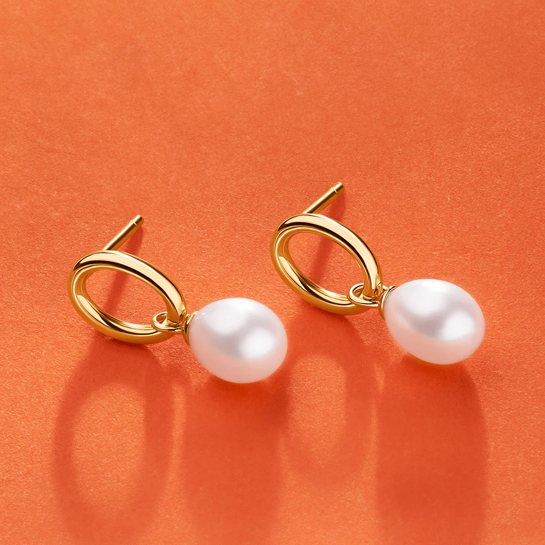 Freshwater Pearl Drop Earrings in 9ct Yellow Gold - Image 2