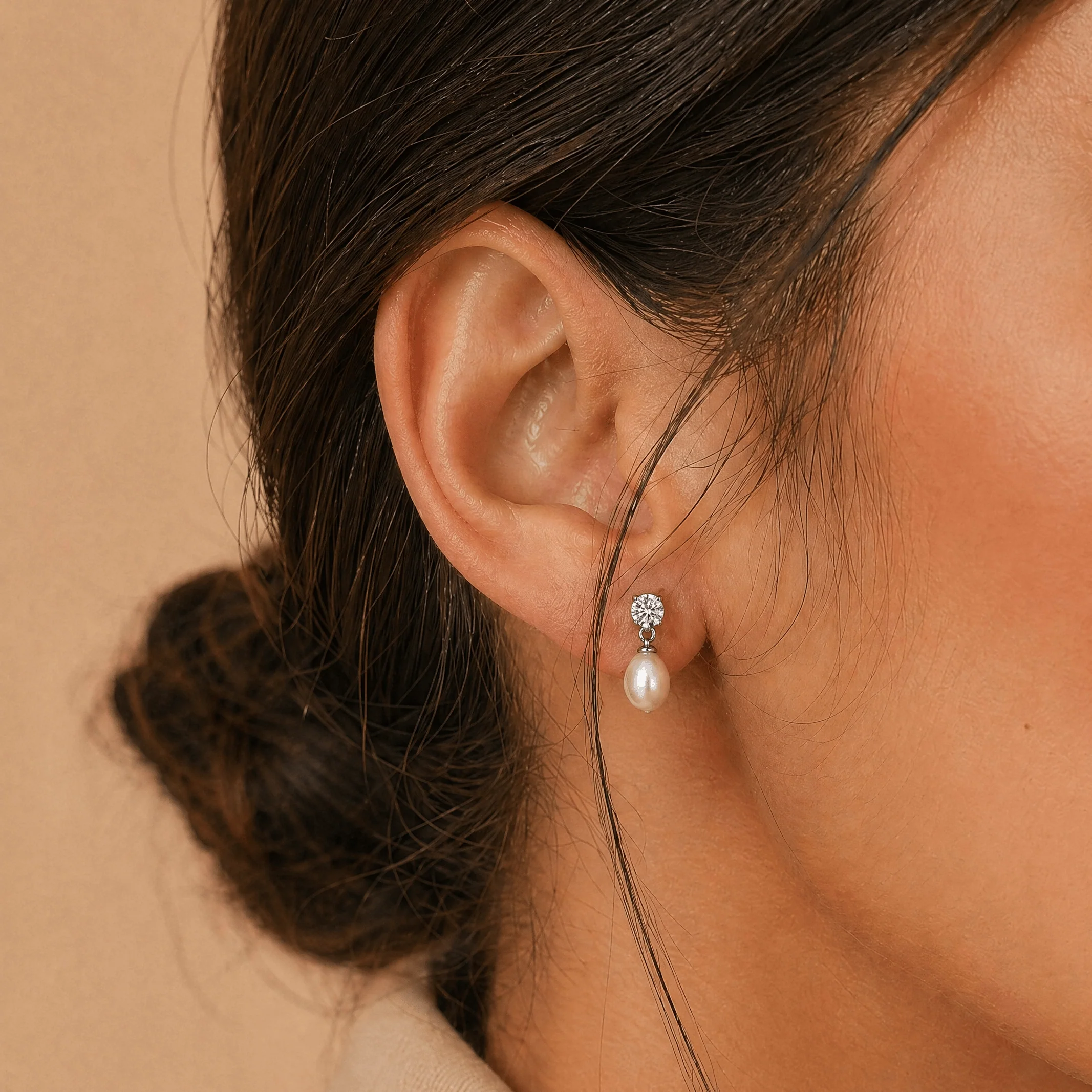 Freshwater Pearl and Cubic Zirconia Earrings in Sterling Silver - Image 2