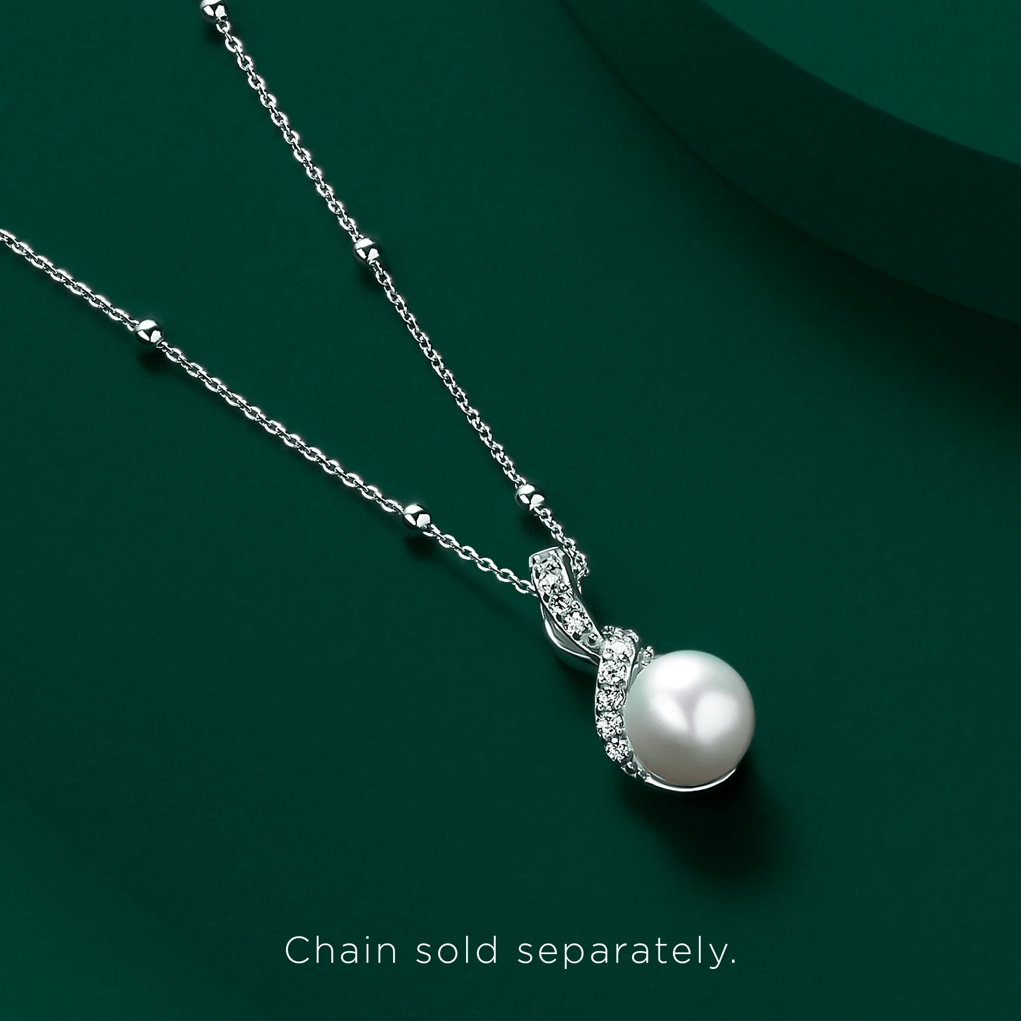 Freshwater Pearl and Cubic Zirconia Twist Pendant in Sterling Silver - Image 2