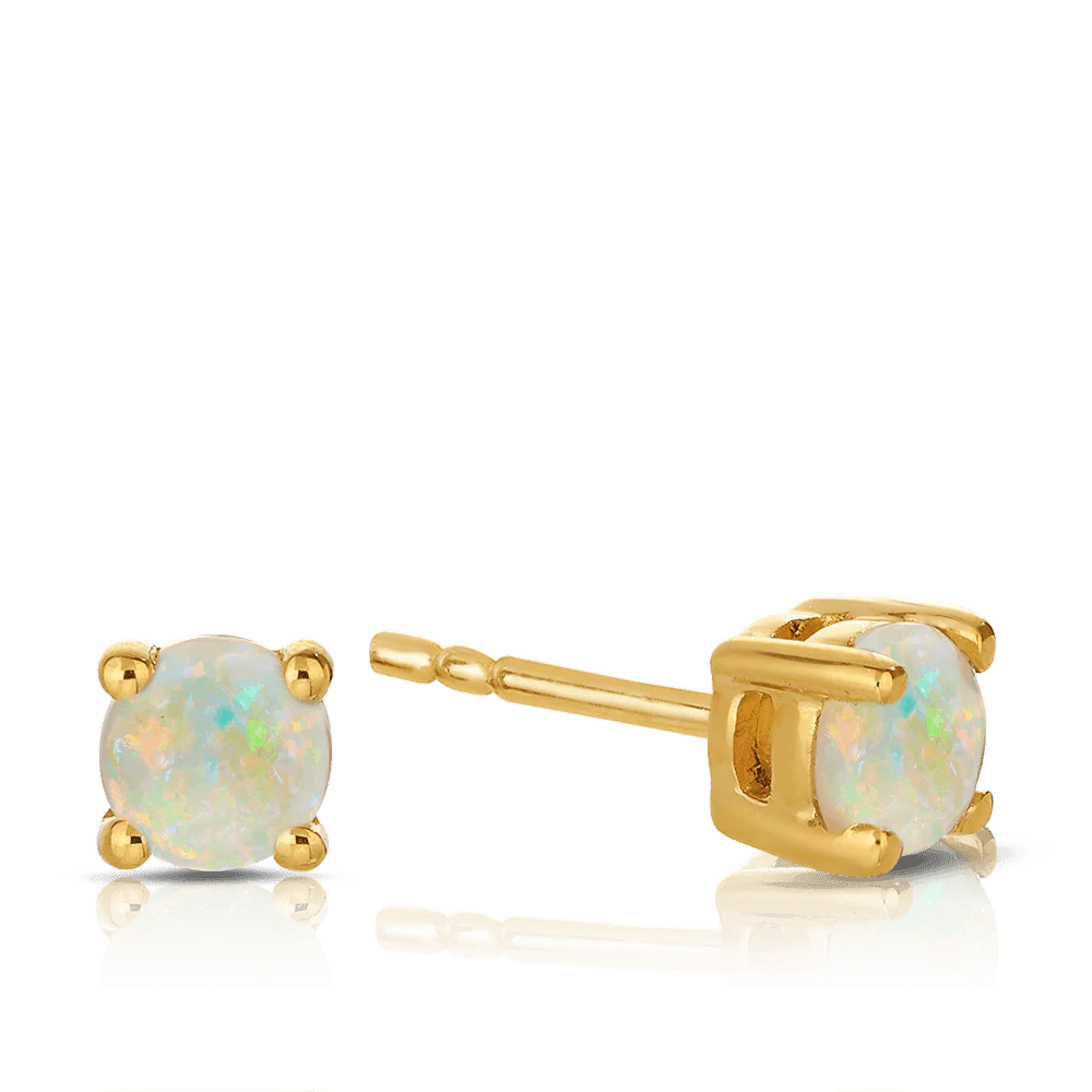 Opal Round Stud Earrings in 9ct Yellow Gold