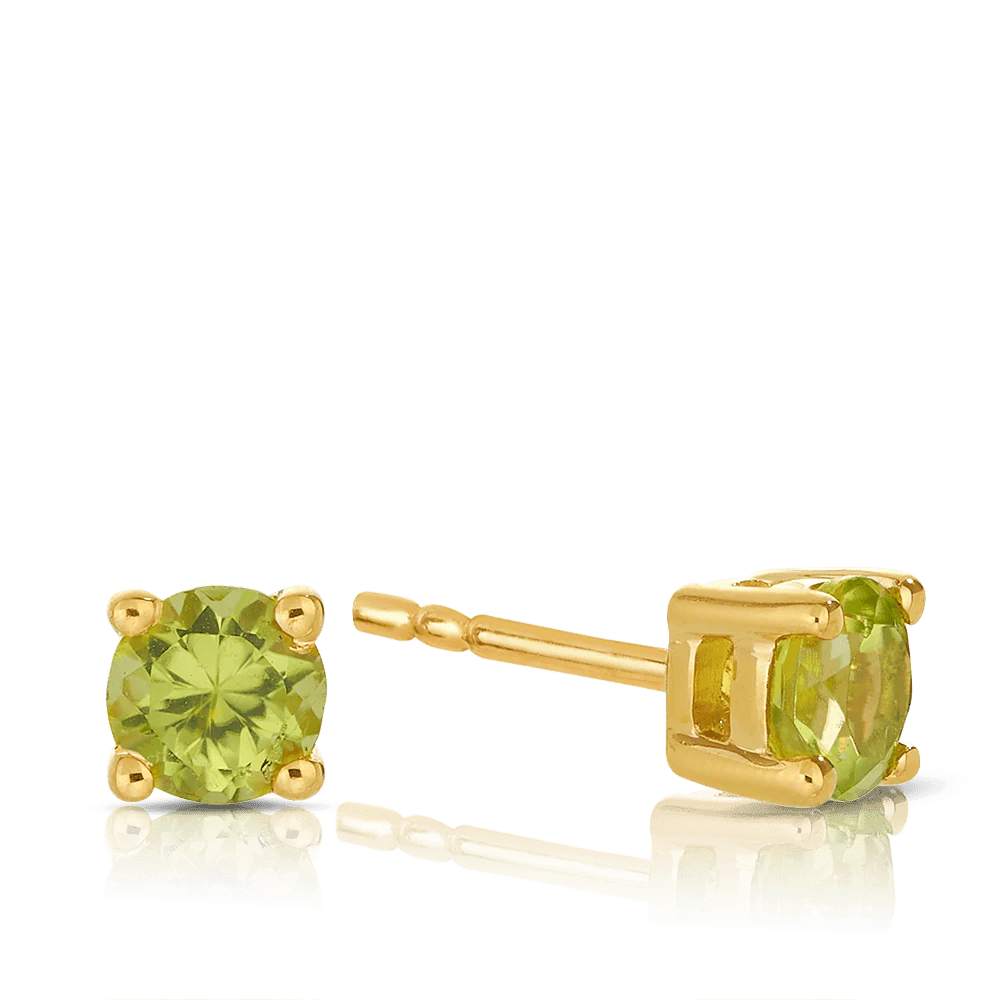 Peridot Round Stud Earrings in 9ct Yellow Gold