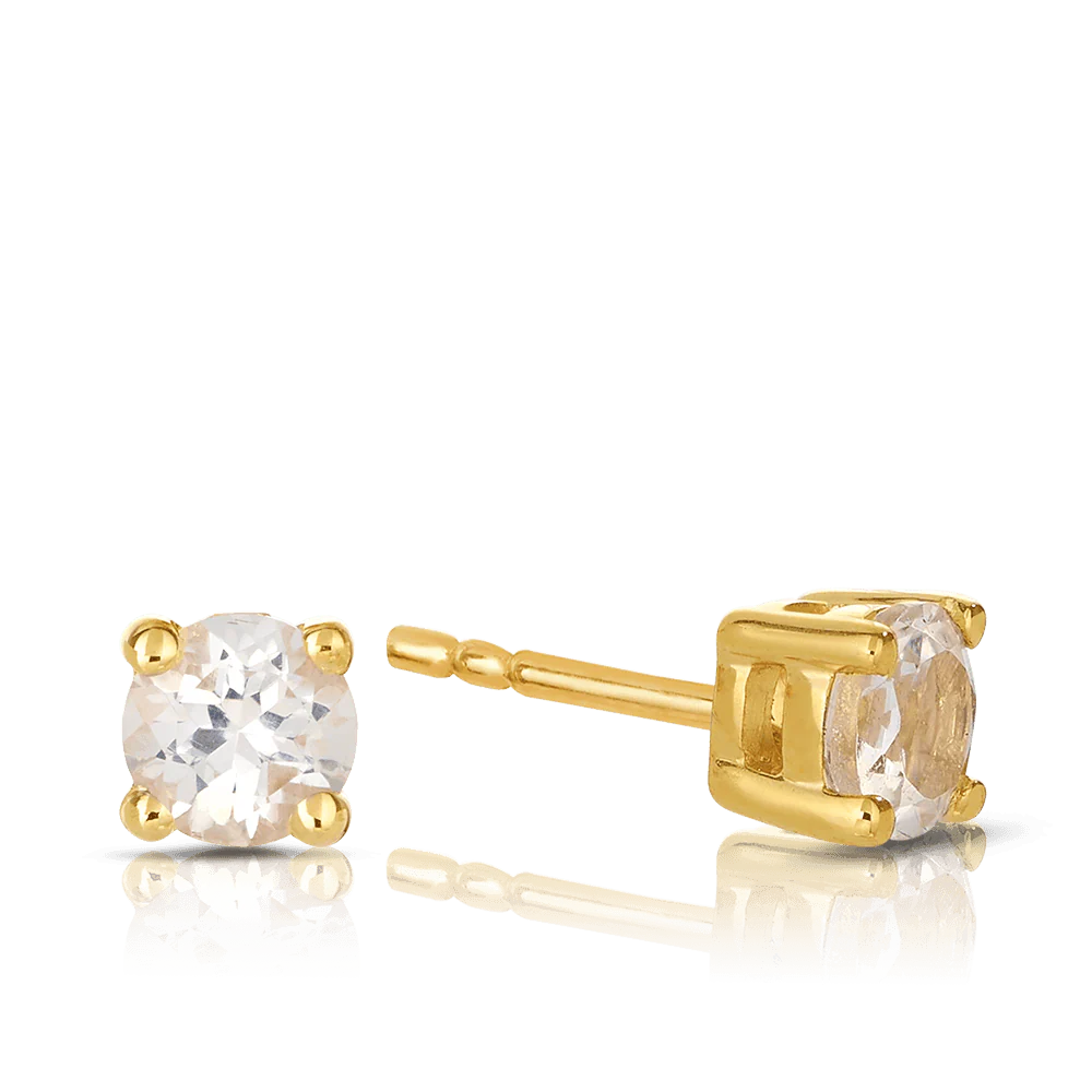 White Topaz Round Stud Earrings in 9ct Yellow Gold