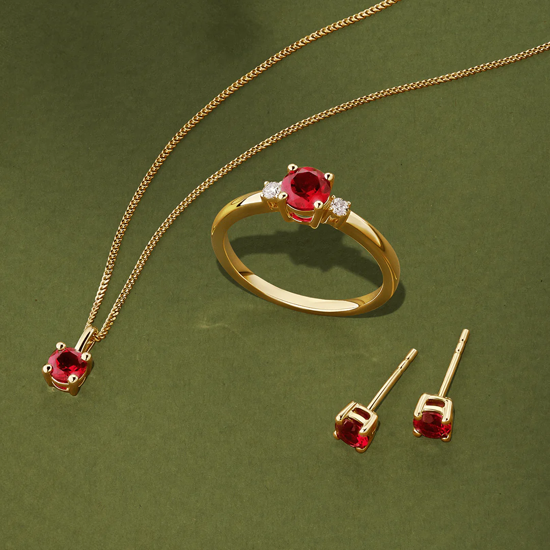 Created Ruby Round Pendant in 9ct Yellow Gold - Image 5