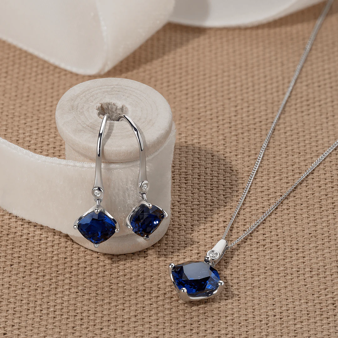 Created Sapphire and Diamond Pendant in 9ct White Gold - Image 2
