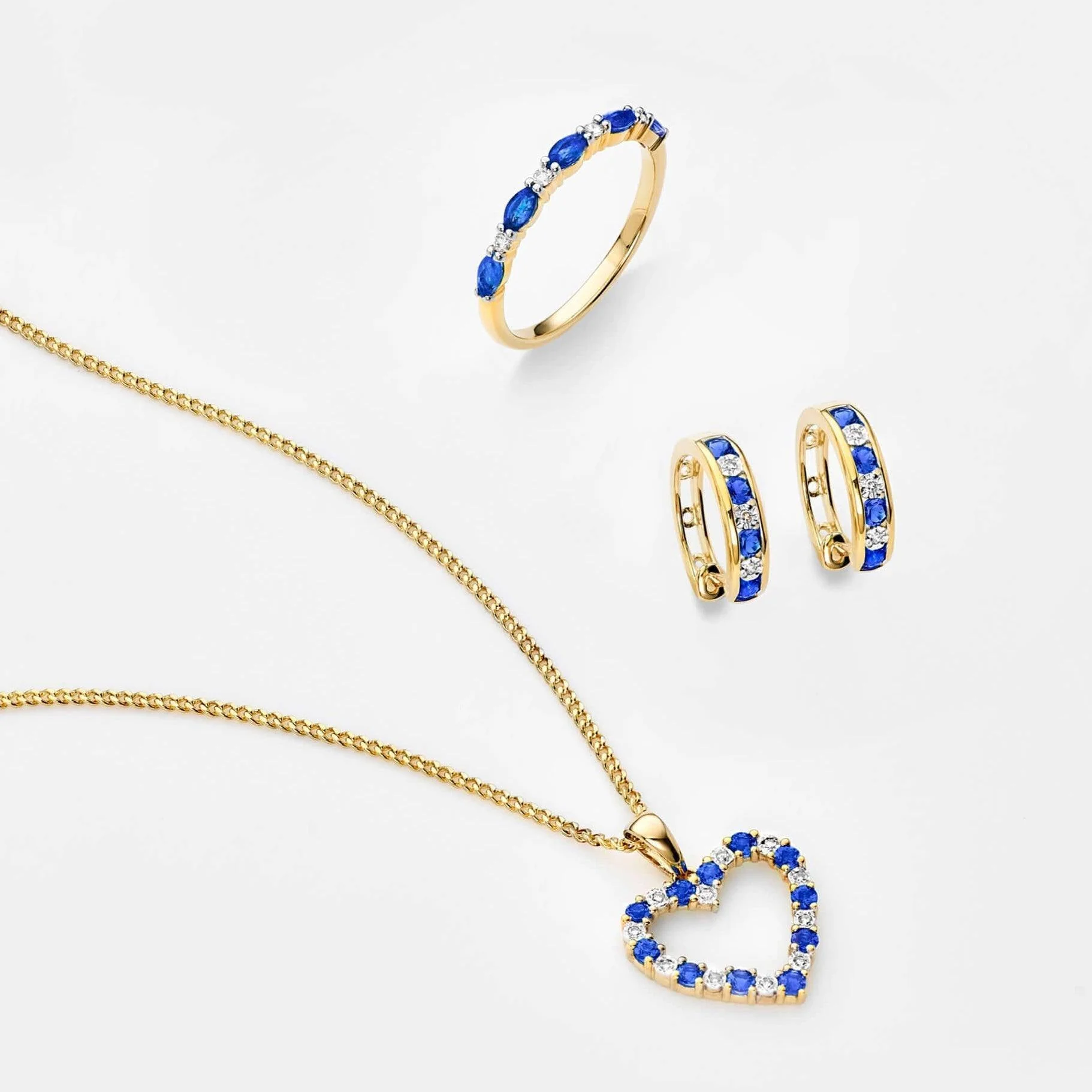 Created Sapphire & Diamond Hoop Earrings in 9ct Yellow Gold - Image 3