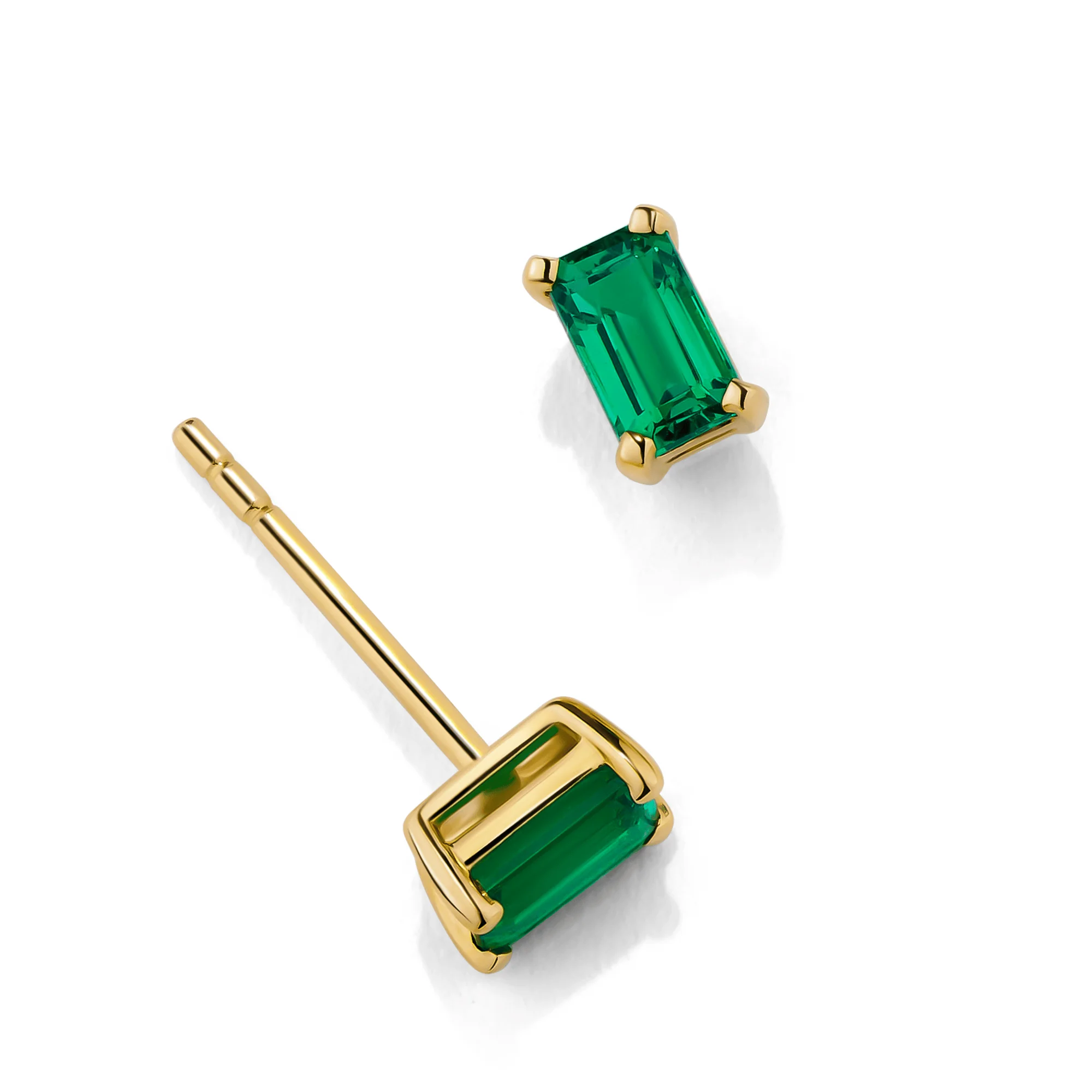 Created Emerald Stud Earrings in 9ct Yellow Gold - Image 3