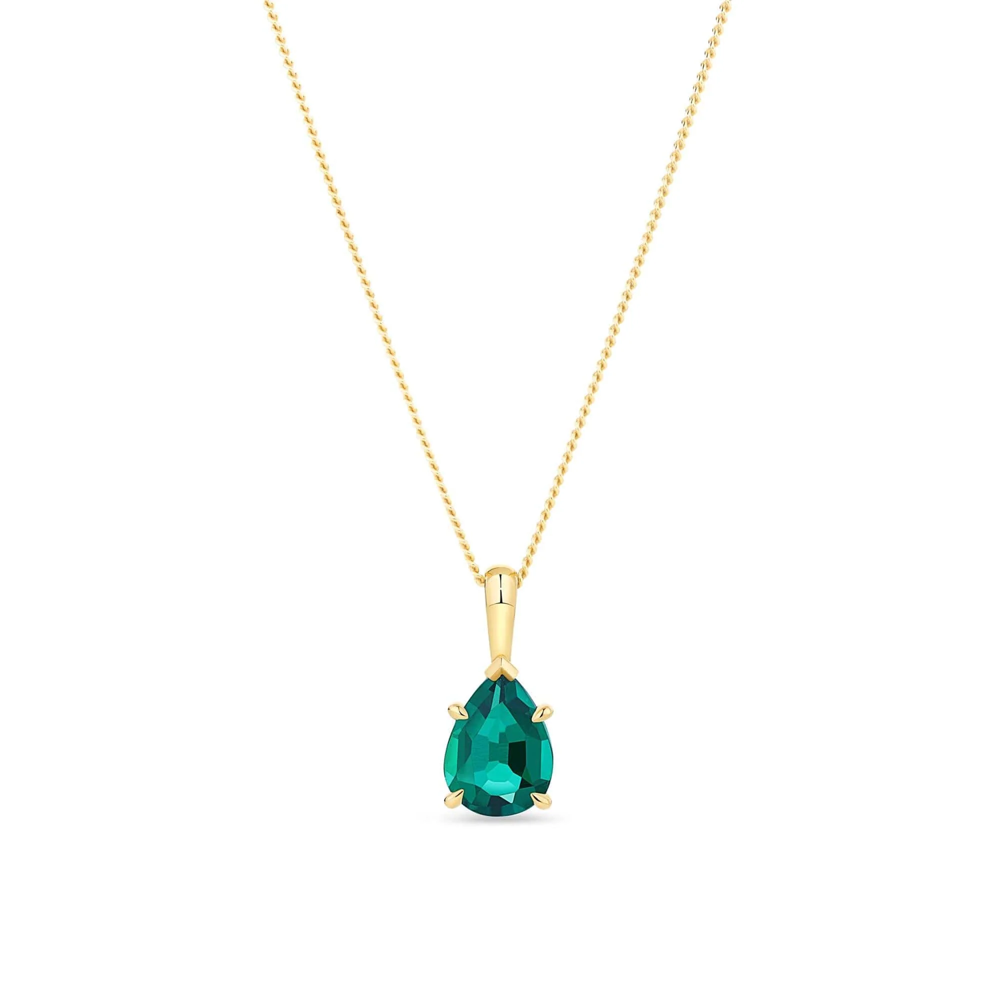 Created Pear Emerald Drop Pendant in 9ct Yellow Gold
