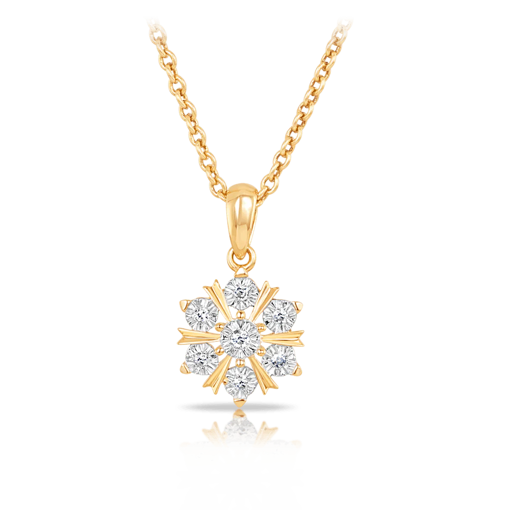 TDW 0.042ct Diamond Snowflake Pendant in 9ct Yellow Gold