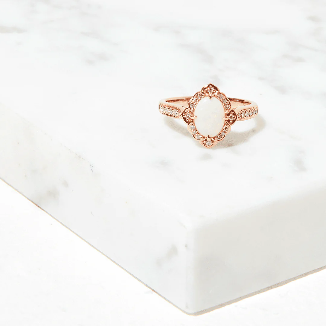 Solid White Opal & Diamond Ring in 9ct Rose Gold - Image 4
