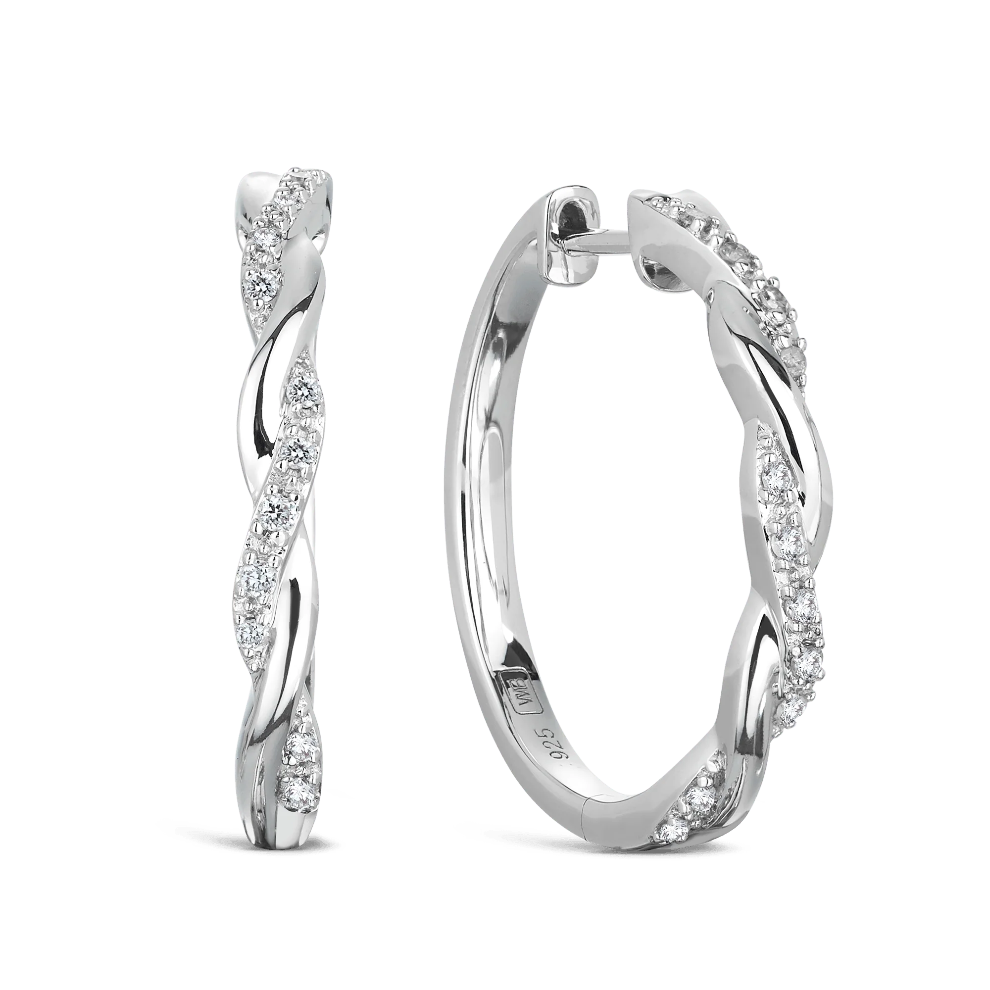 Diamond and Sterling Silver Twist Huggie Earrings
