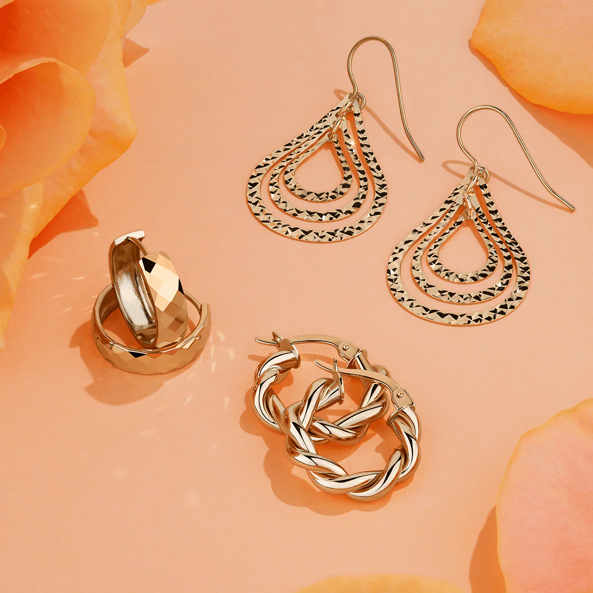 Diamond Cut Triple Pear Drop Earrings in 9ct Yellow Gold - Image 3