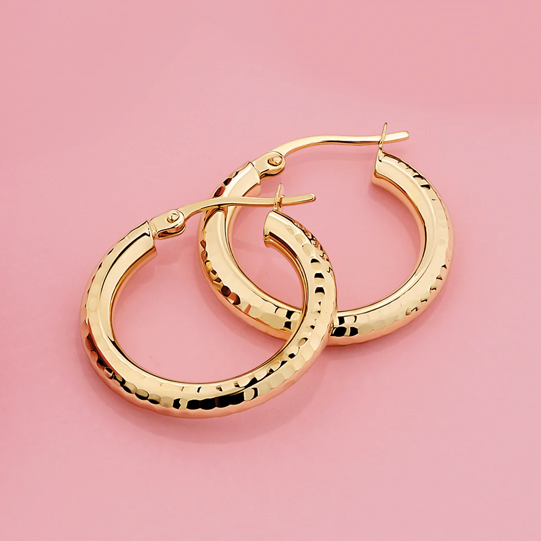 Diamond Cut Hoop Earrings in 9ct Yellow Gold - Image 2