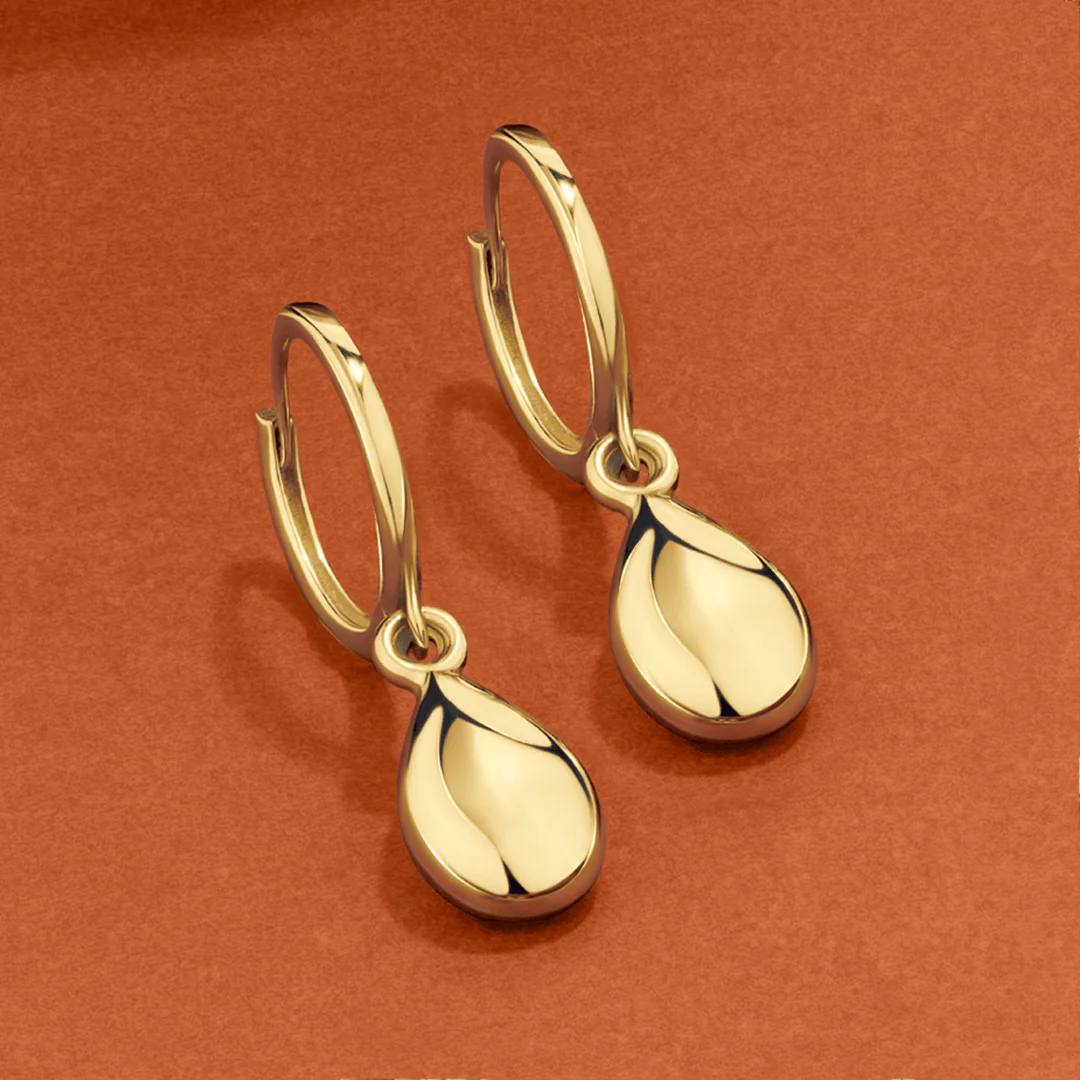 Teardrop Huggie Hoop Earrings in 9ct Yellow Gold - Image 2