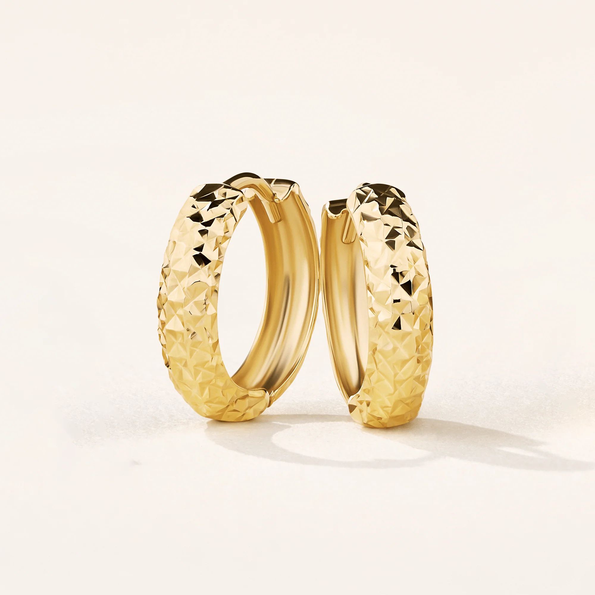 Diamond Cut Huggie Earrings in 9ct Yellow Gold - Image 3