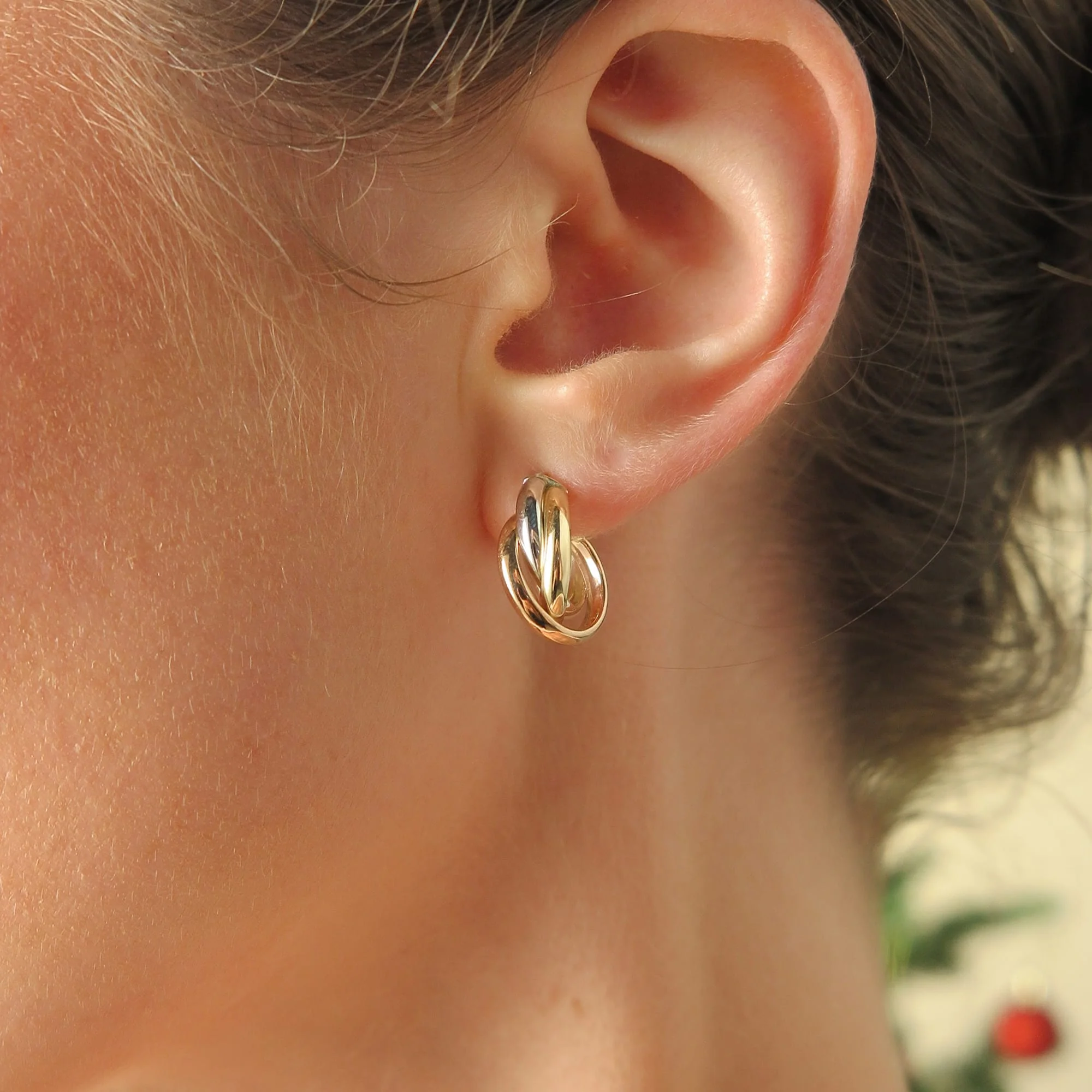 Three Tone Hoop Earrings in 9ct Yellow, White & Rose Gold - Image 4