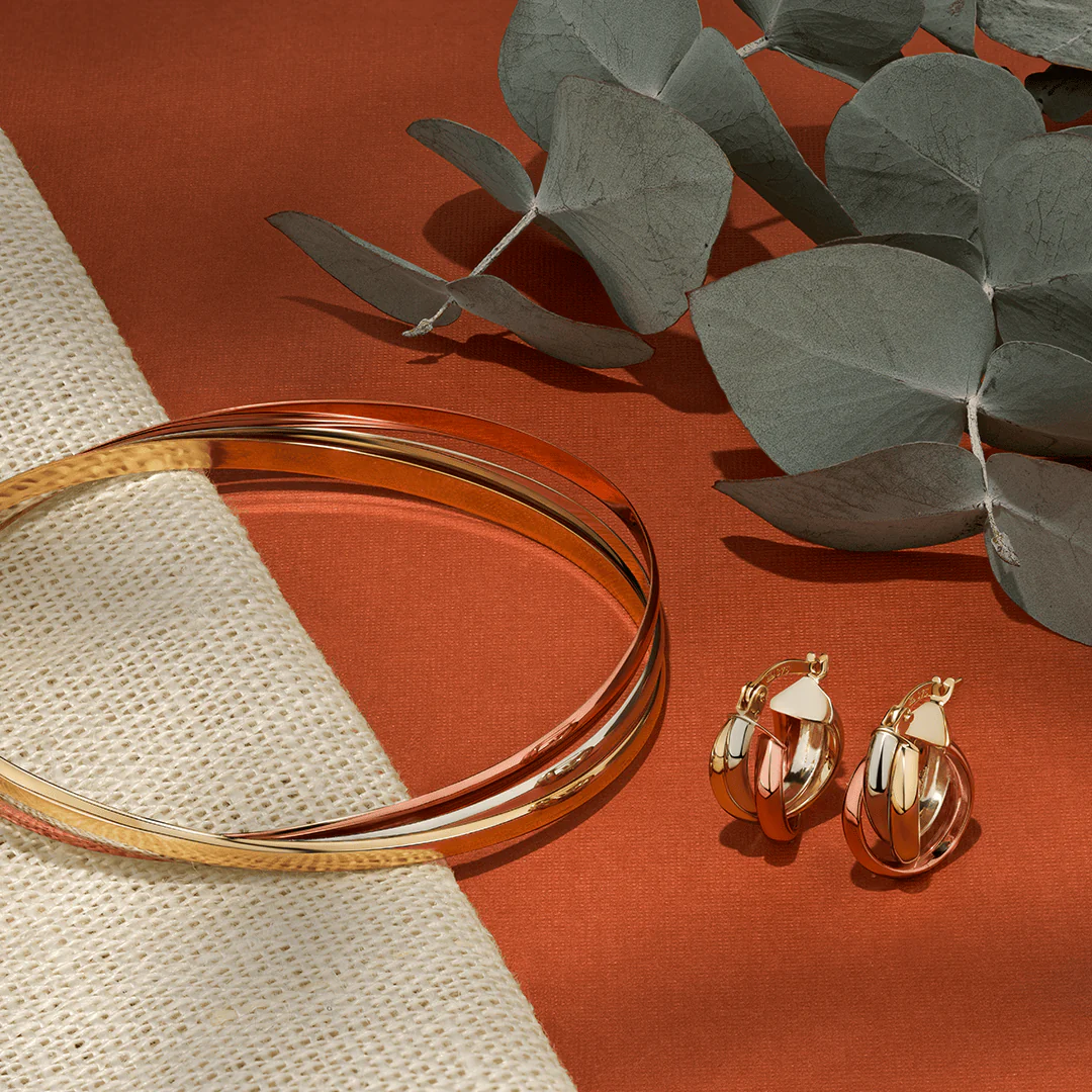 Three Tone Hoop Earrings in 9ct Yellow, White & Rose Gold - Image 5