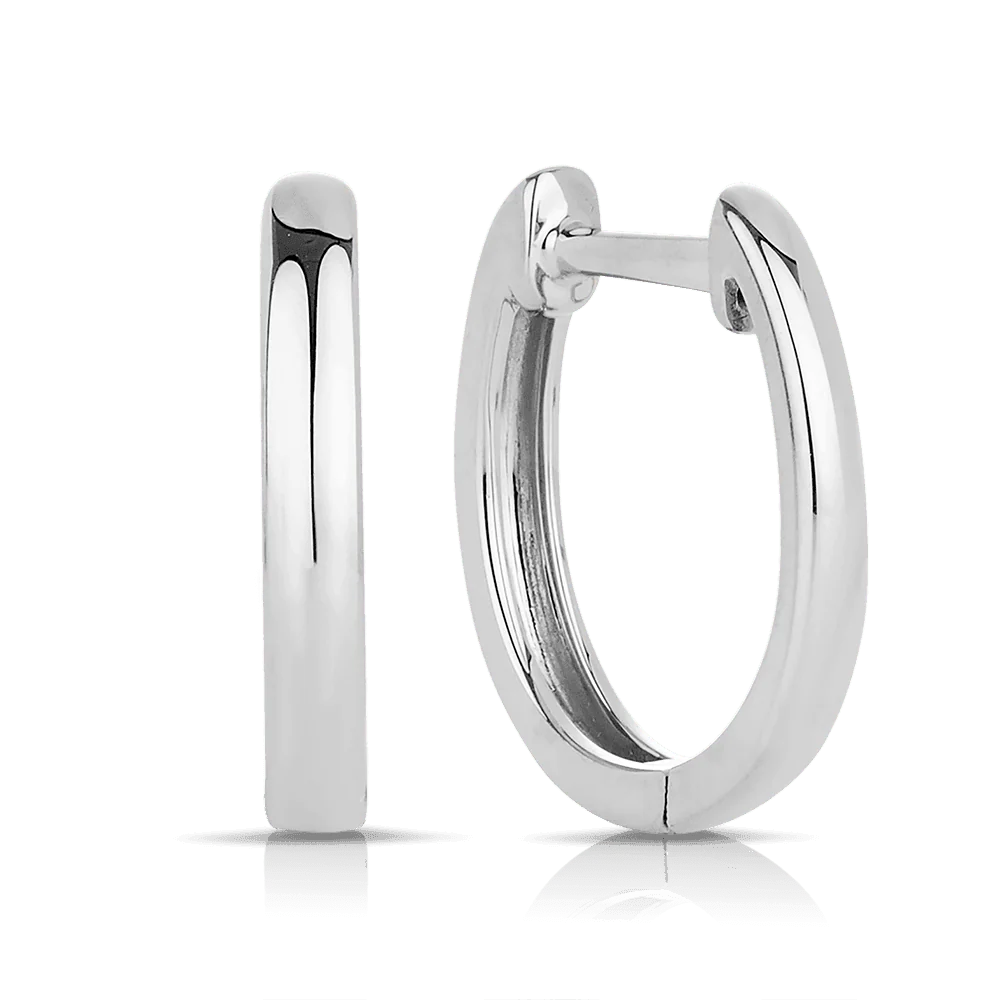 Oval Shaped Huggie Hoop Earrings in 9ct White Gold