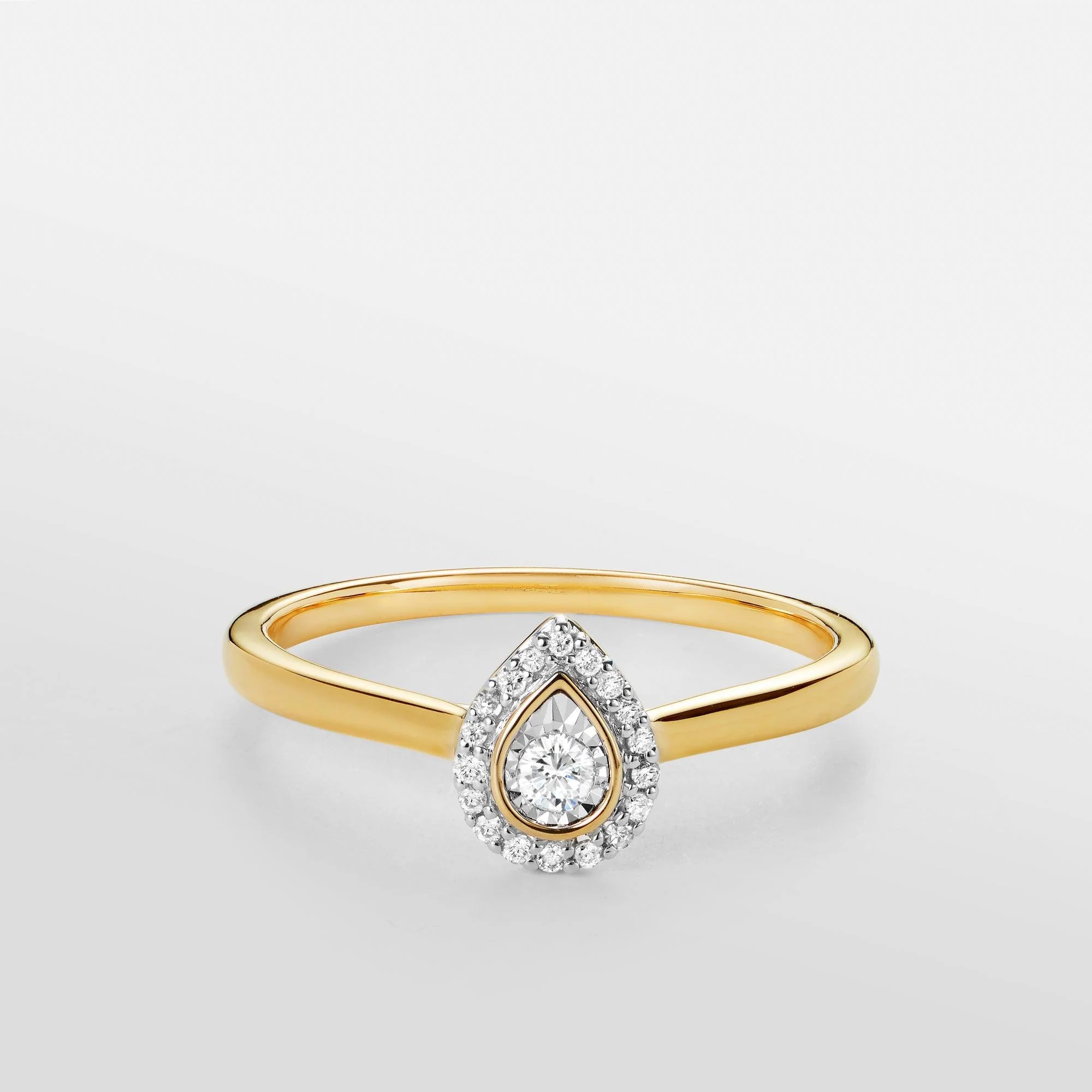 I Will® Round Brilliant Cut Diamond Pear Shape Halo Promise Ring in 9ct Yellow & White Gold - Image 3