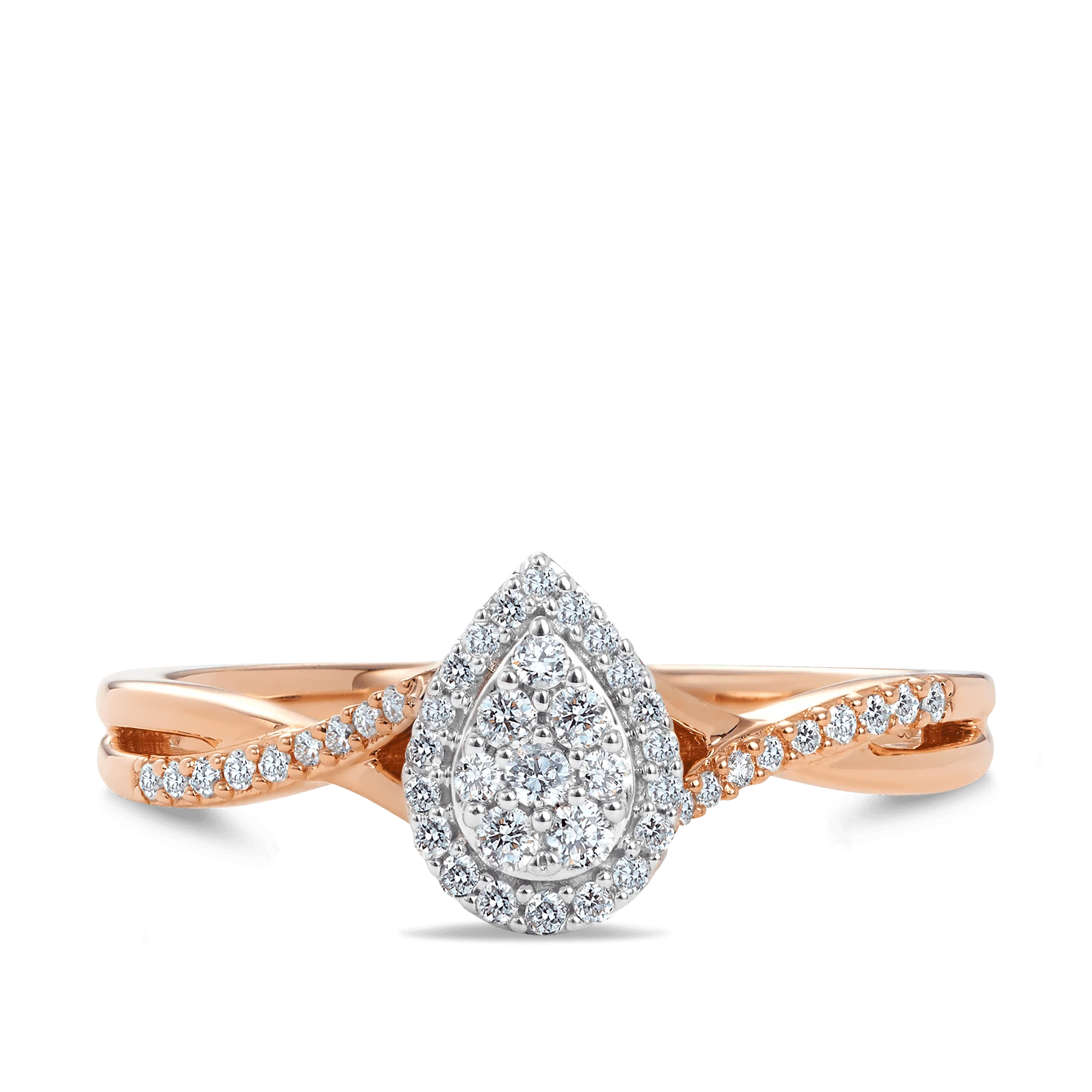 I Will® Round Brilliant Cut Diamond Cluster Pear Halo Promise Ring in 9ct Rose Gold - Image 3