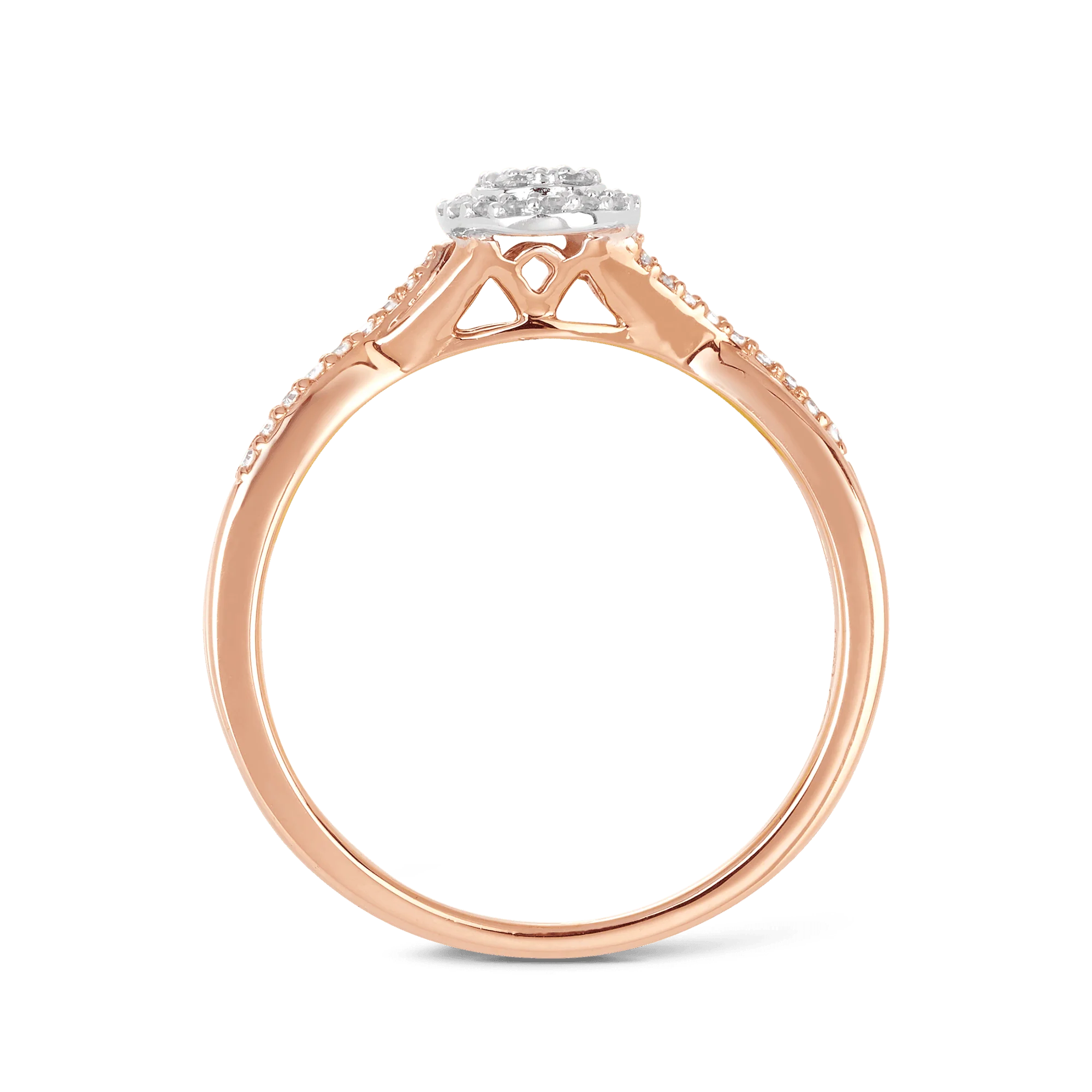 I Will® Round Brilliant Cut Diamond Cluster Pear Halo Promise Ring in 9ct Rose Gold - Image 4