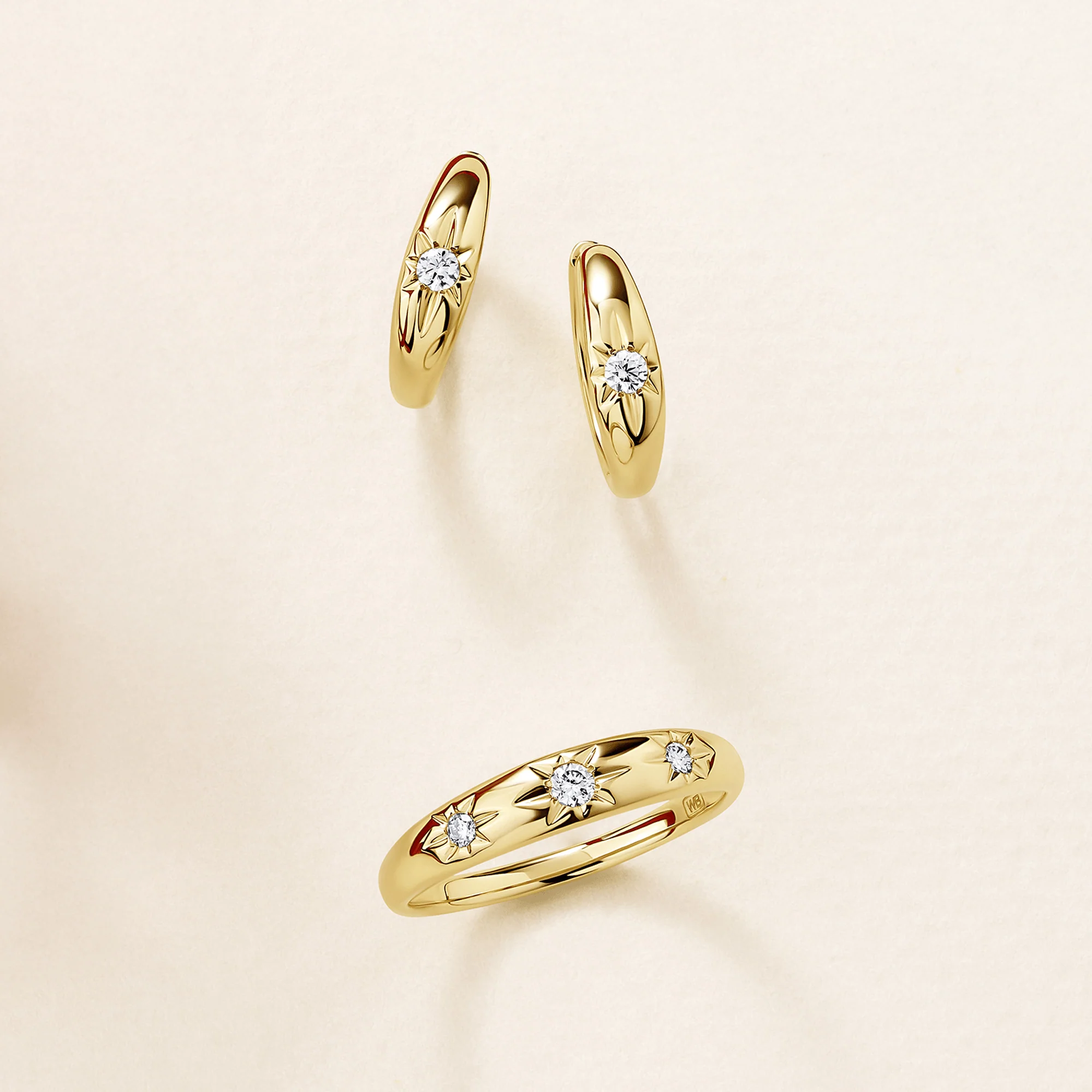 0.10ct TDW Diamond Star Set Huggie Earrings in 9ct Yellow Gold - Image 3