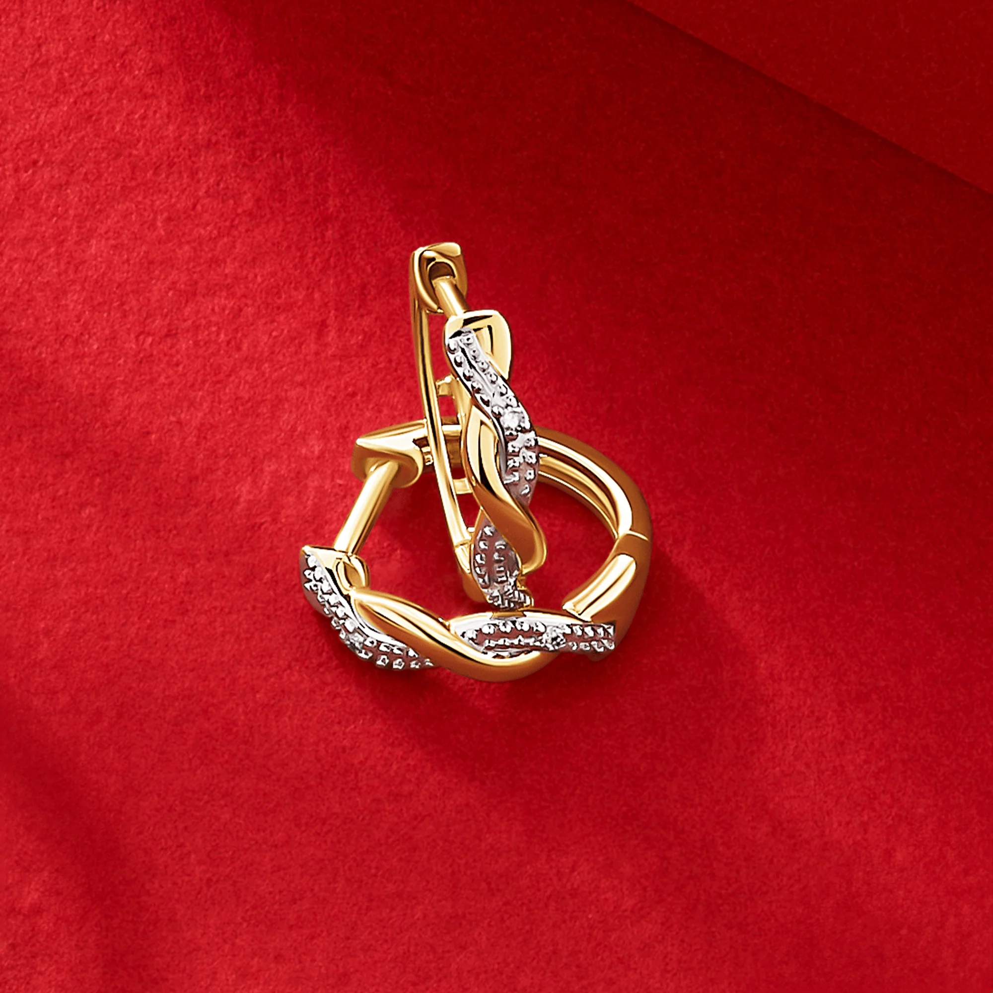 Diamond Twist Hoop Earrings in 9ct Yellow Gold - Image 3