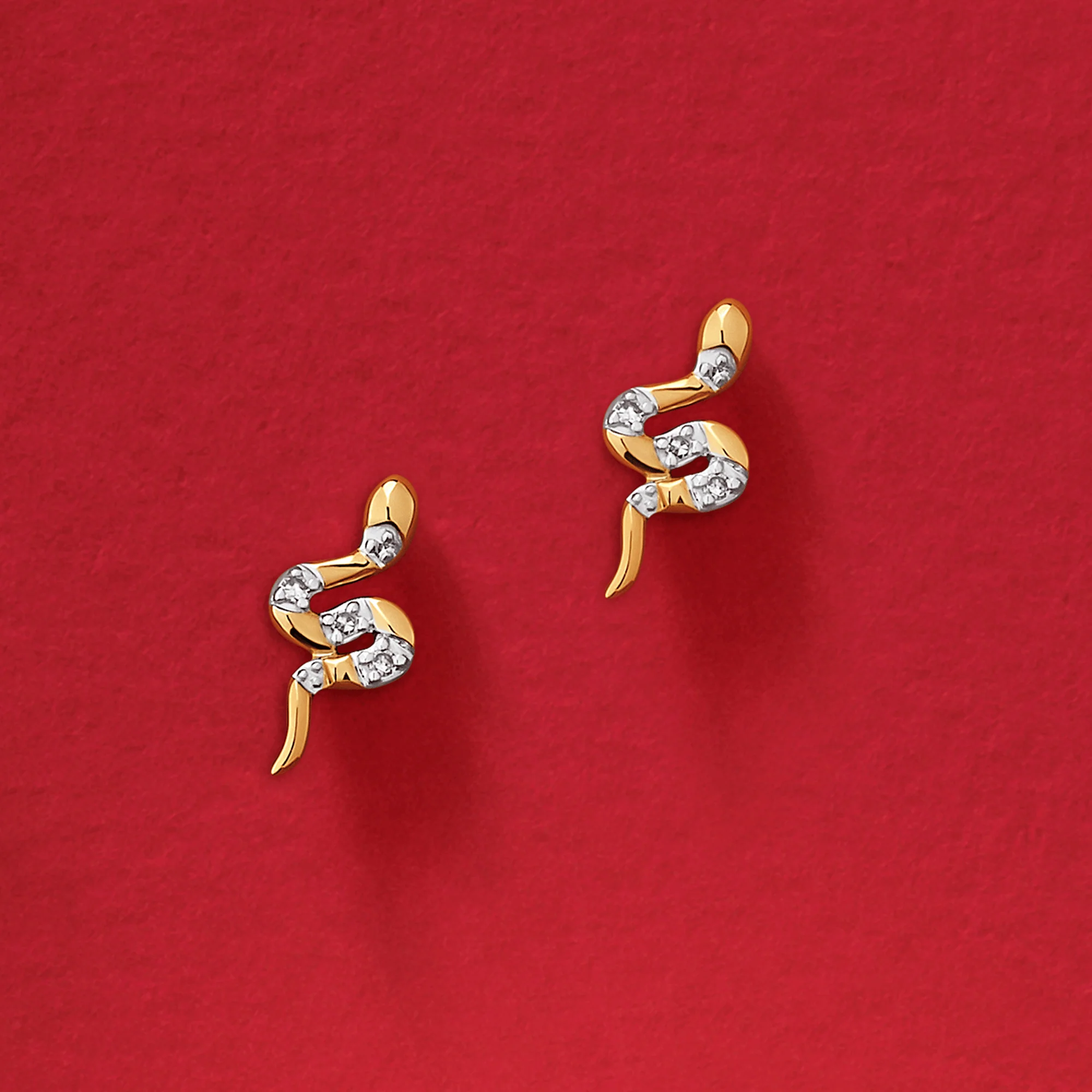 Diamond Snake Stud Earrings in 9ct Yellow Gold - Image 3