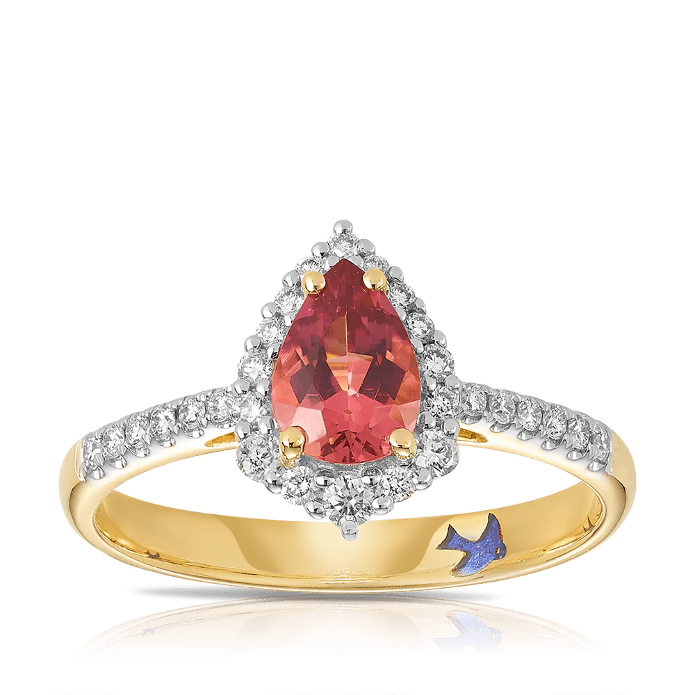 Bluebird of Happiness Pink Tourmaline and Diamond Ring in 9ct Yellow Gold TGW 0.96ct