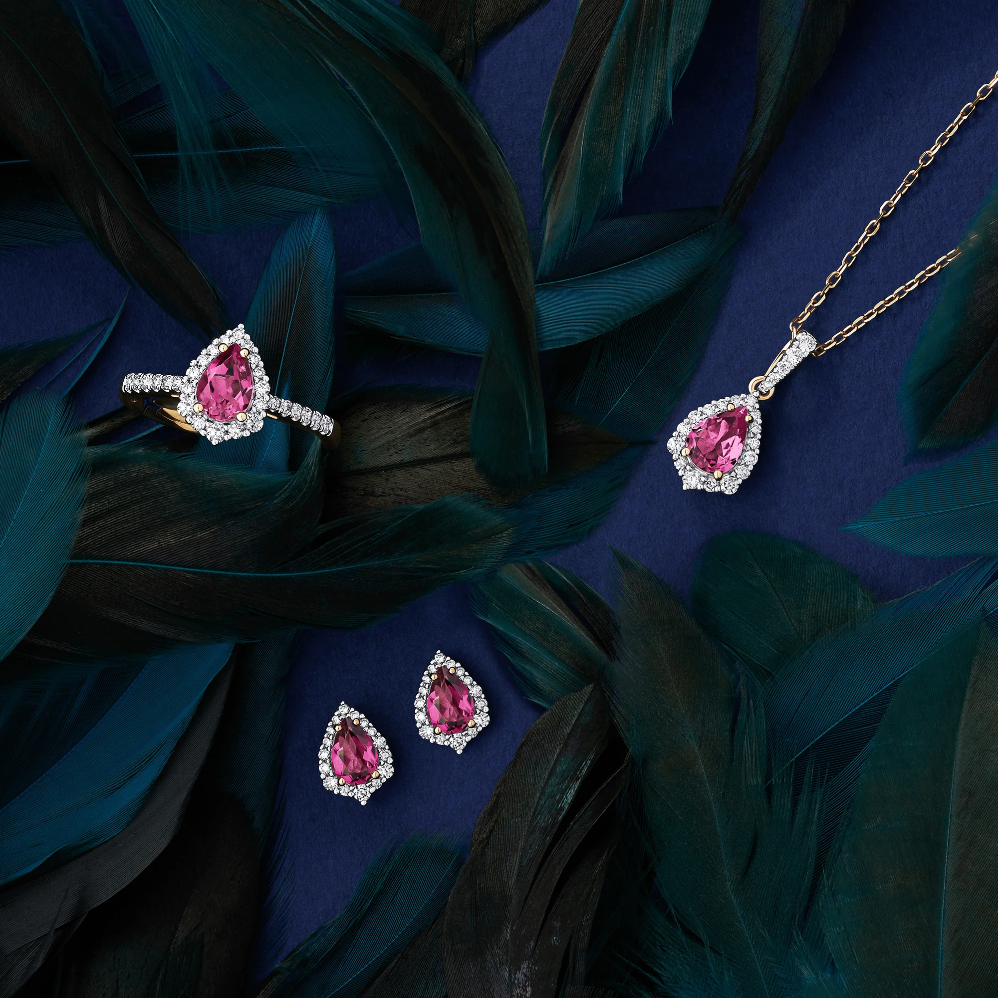 Bluebird of Happiness Pink Tourmaline and Diamond Ring in 9ct Yellow Gold TGW 0.96ct - Image 3