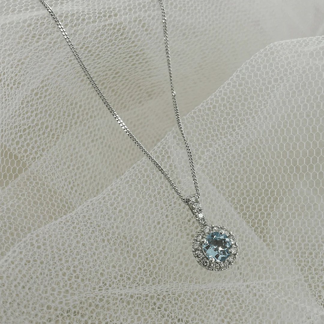 Bluebird™ Aquamarine and Diamond Pendant with Chain in 9ct White Gold TGW 0.68ct - Image 6