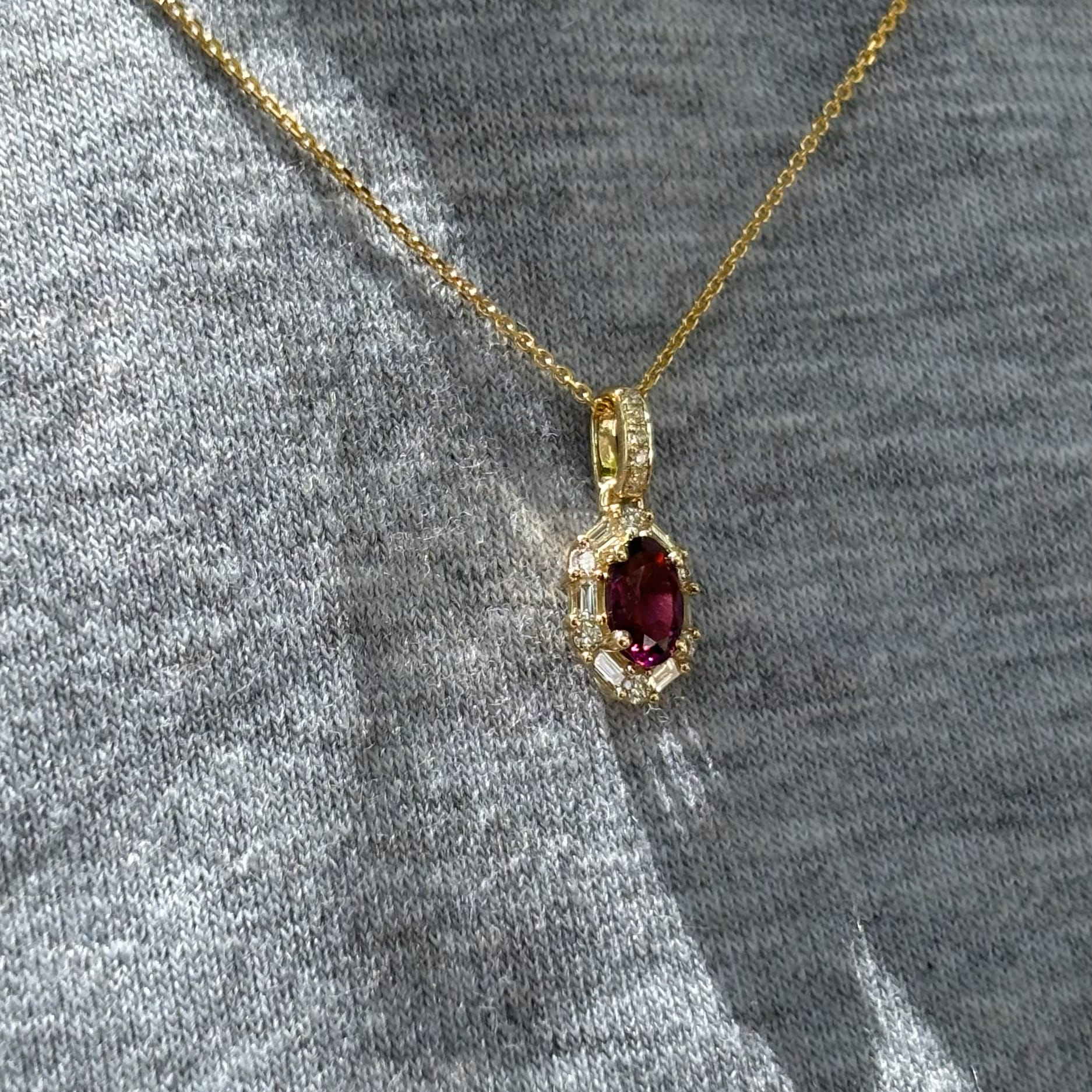 Bluebird™ Rhodolite Garnet & 0.15ct TW Diamond Pendant with Chain in 9ct Yellow Gold - Image 2
