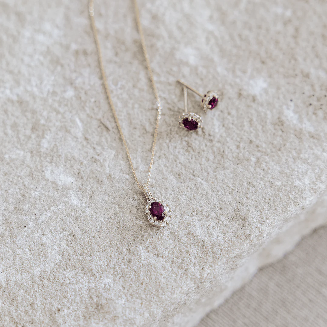 Bluebird™ Rhodolite Garnet & 0.15ct TW Diamond Pendant with Chain in 9ct Yellow Gold - Image 3