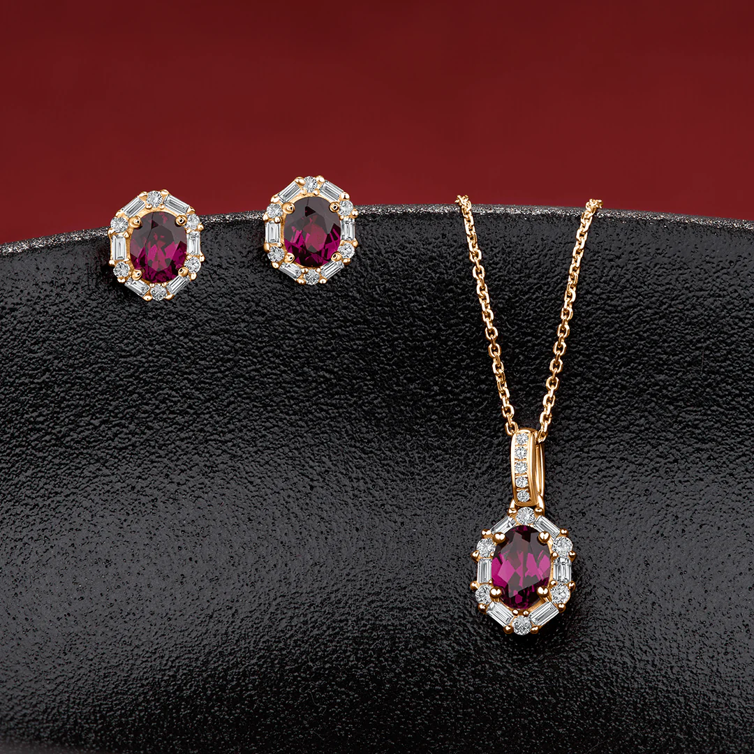 Bluebird™ Rhodolite Garnet & 0.15ct TW Diamond Pendant with Chain in 9ct Yellow Gold - Image 4