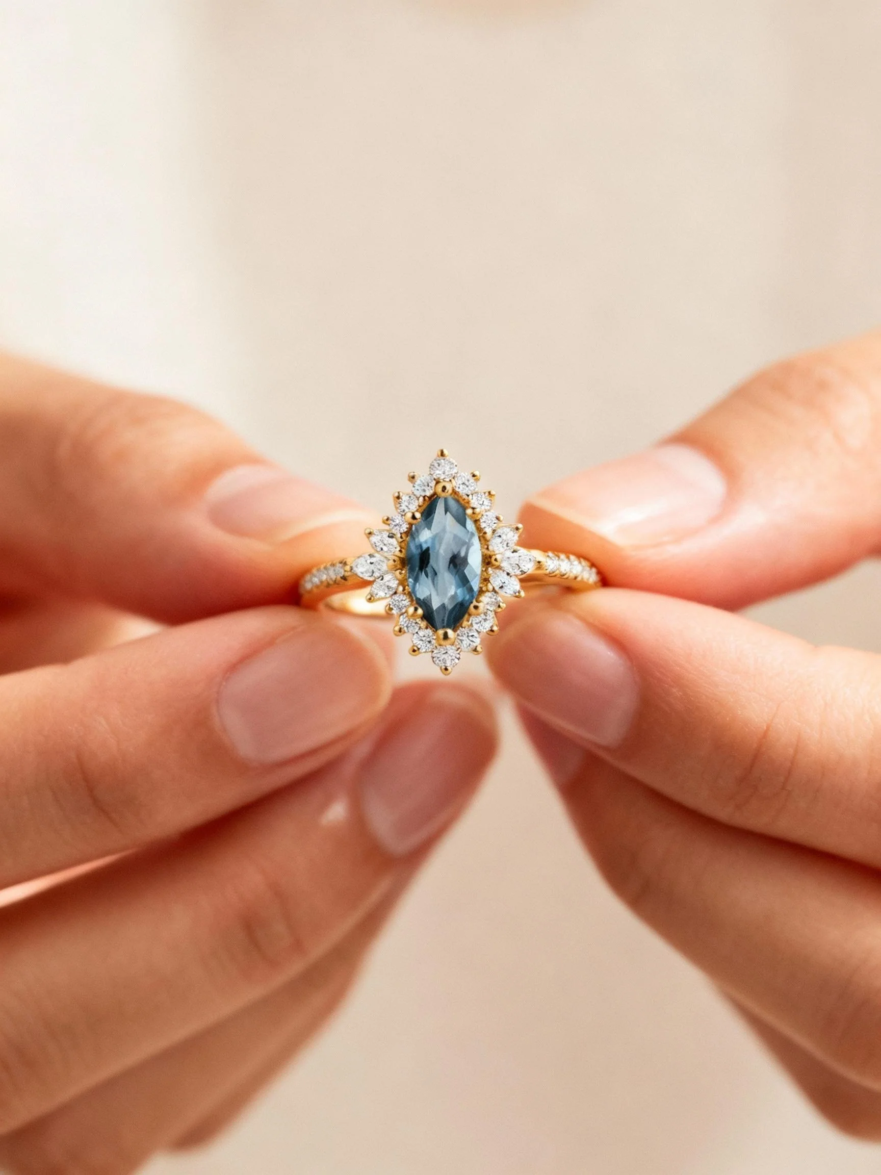 Bluebird™ London Blue Topaz & 0.33ct TW Diamond Ring in 9ct Yellow Gold - Image 2
