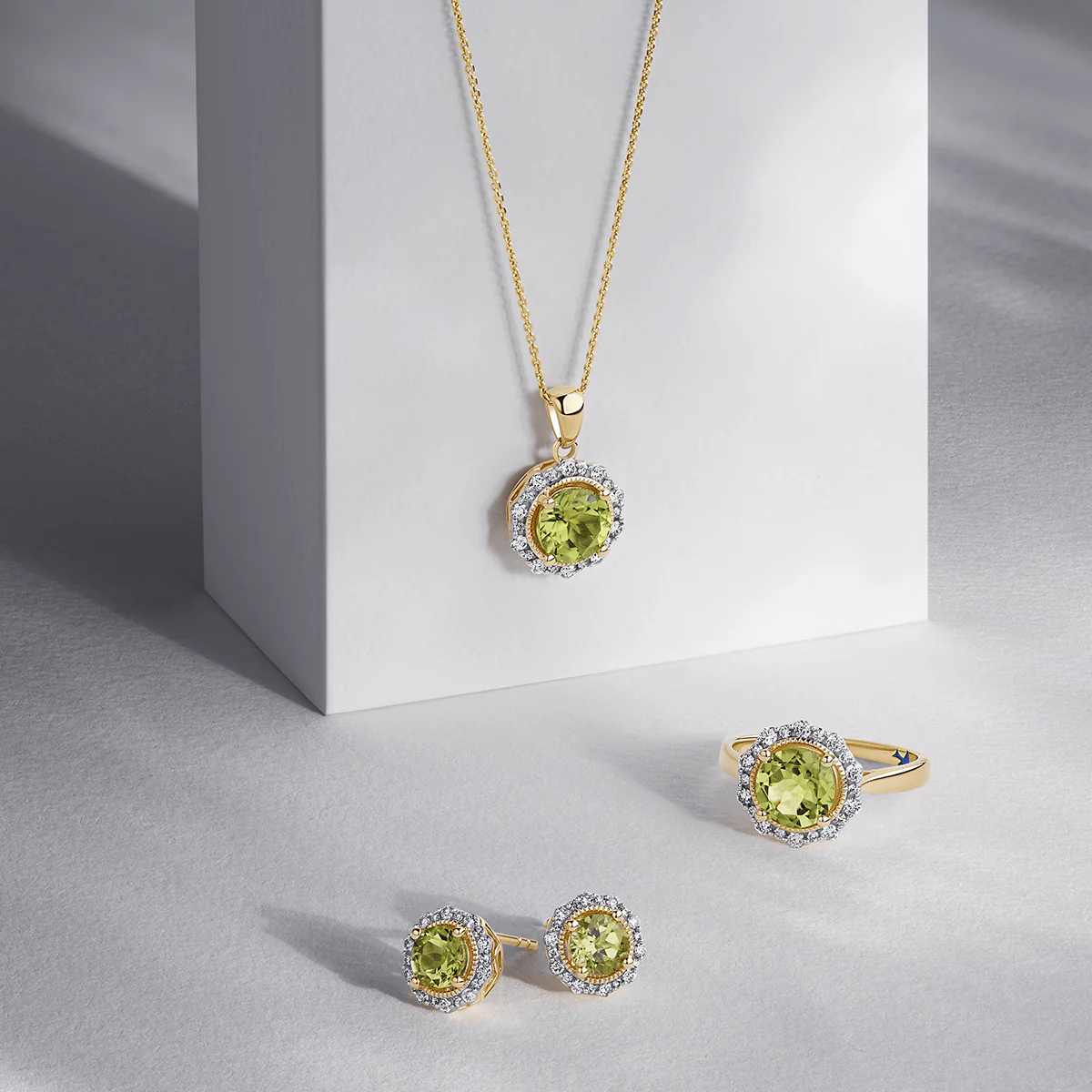 Bluebird™ Peridot & Diamond Halo Ring set in 9ct Yellow Gold - Image 3
