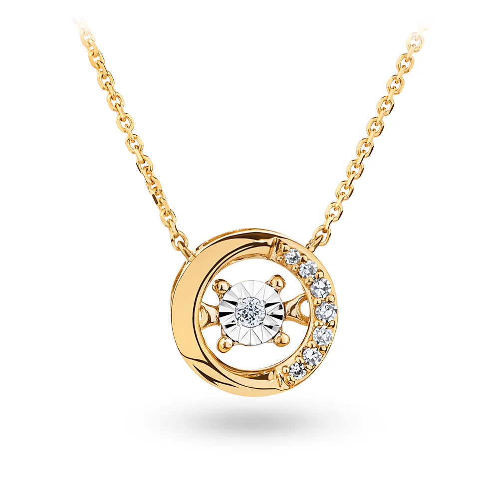 Dancing Diamond Circle Pendant Necklace in 9ct Yellow Gold