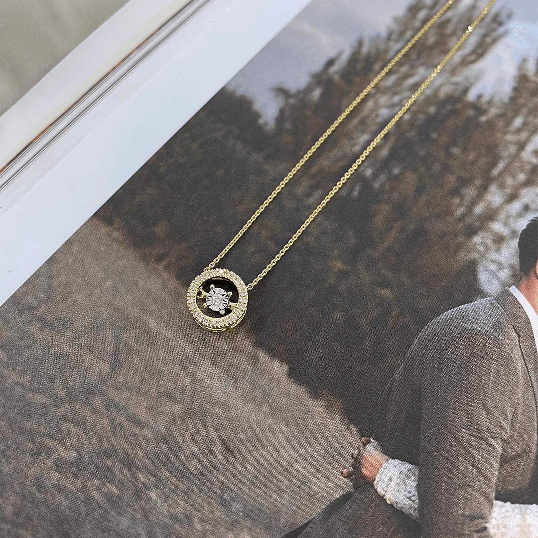 Dancing Diamond Halo Pendant in 9ct Yellow Gold - Image 2